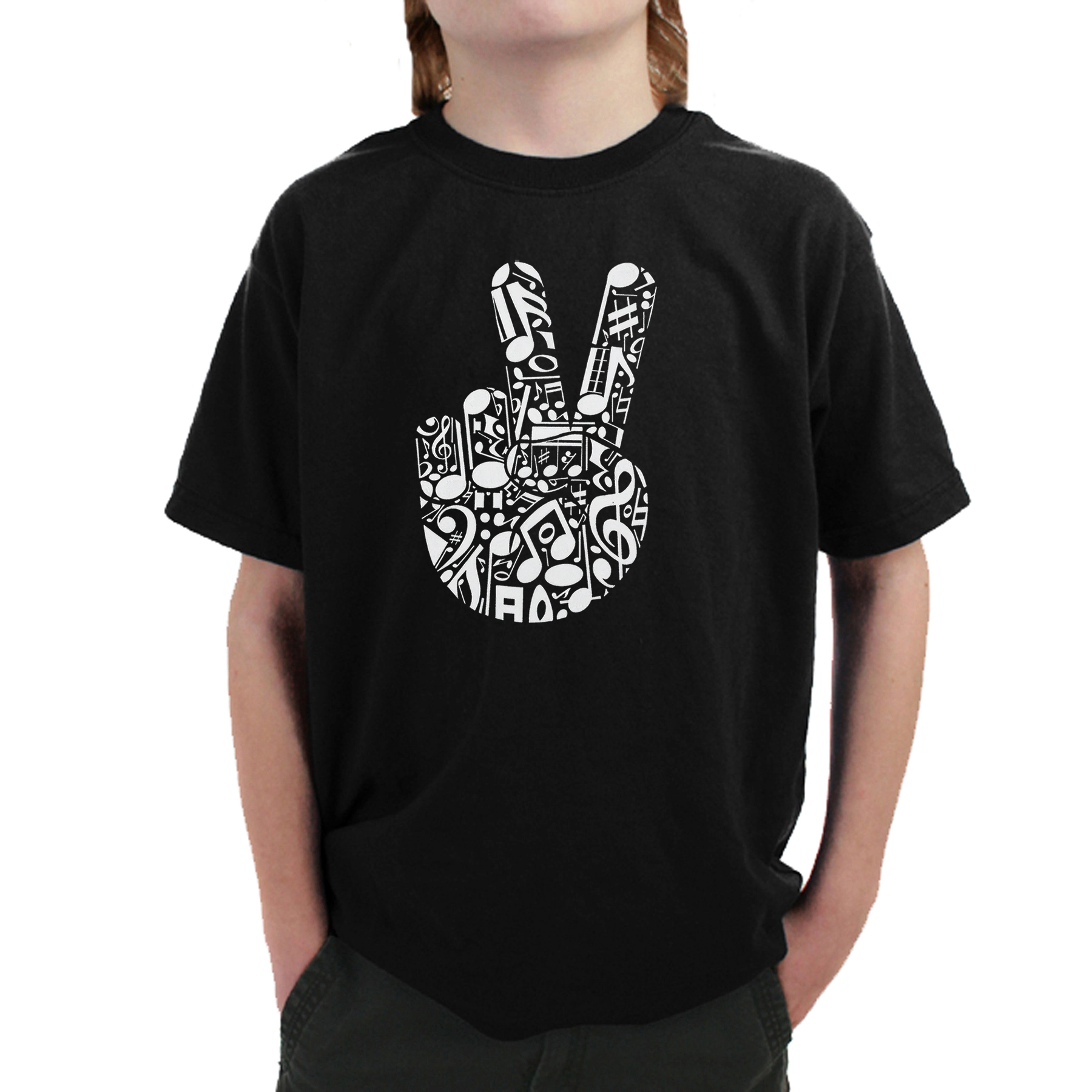 LA Pop Art Boy's Word T-Shirt - Peace Finger Notes