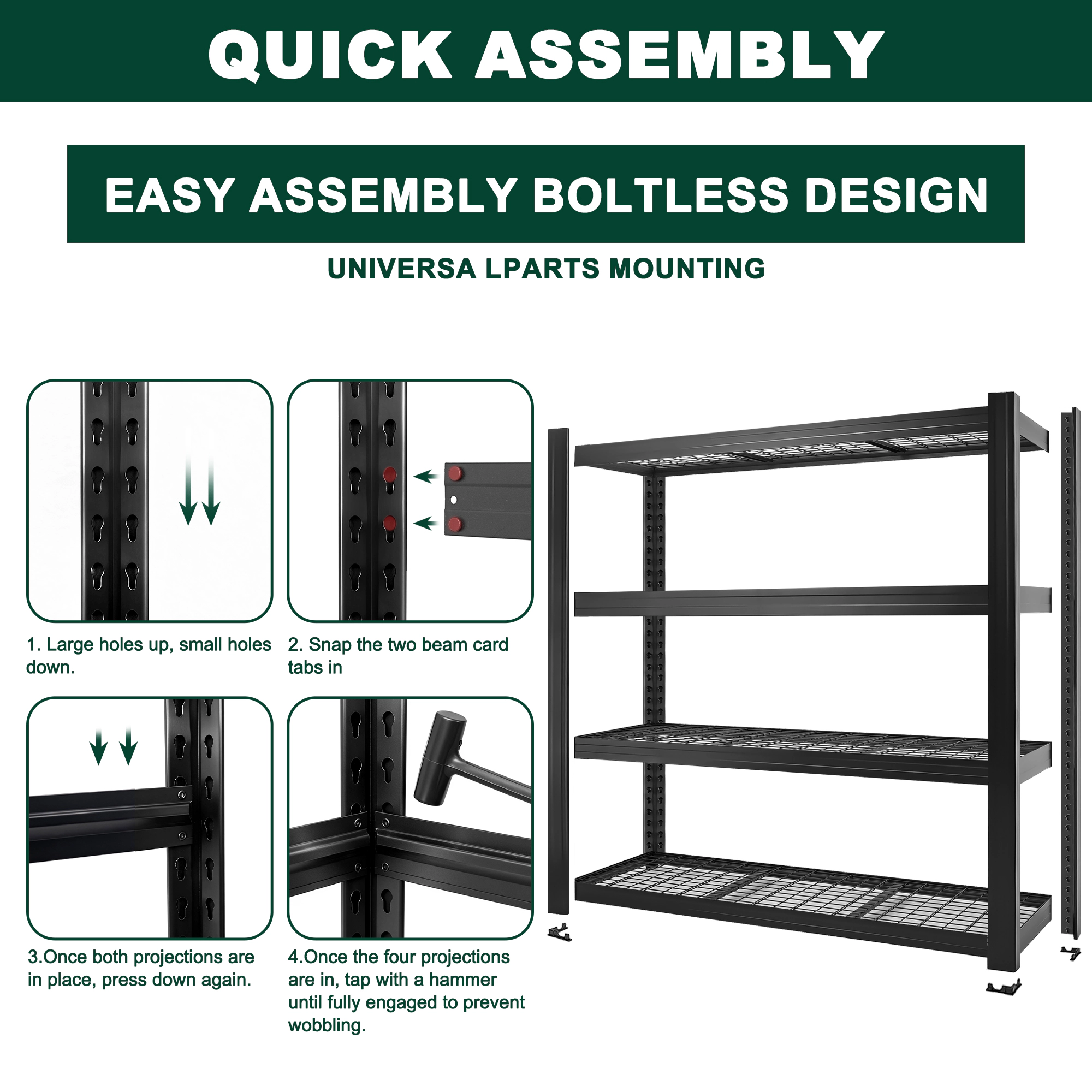 Flynama 4-Tiers Heavy Duty Metal Adjustable Garage Storage Shelving Unit in Black (70.8 in. W x 70.8 in. H x 23.6 in. D)