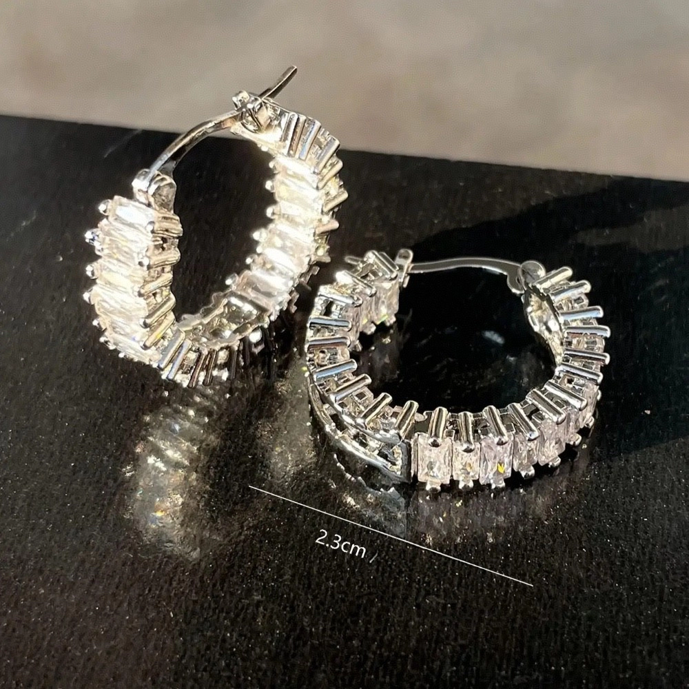 Baguette Cut Cubic Zirconia Huggie Hoop Earring
