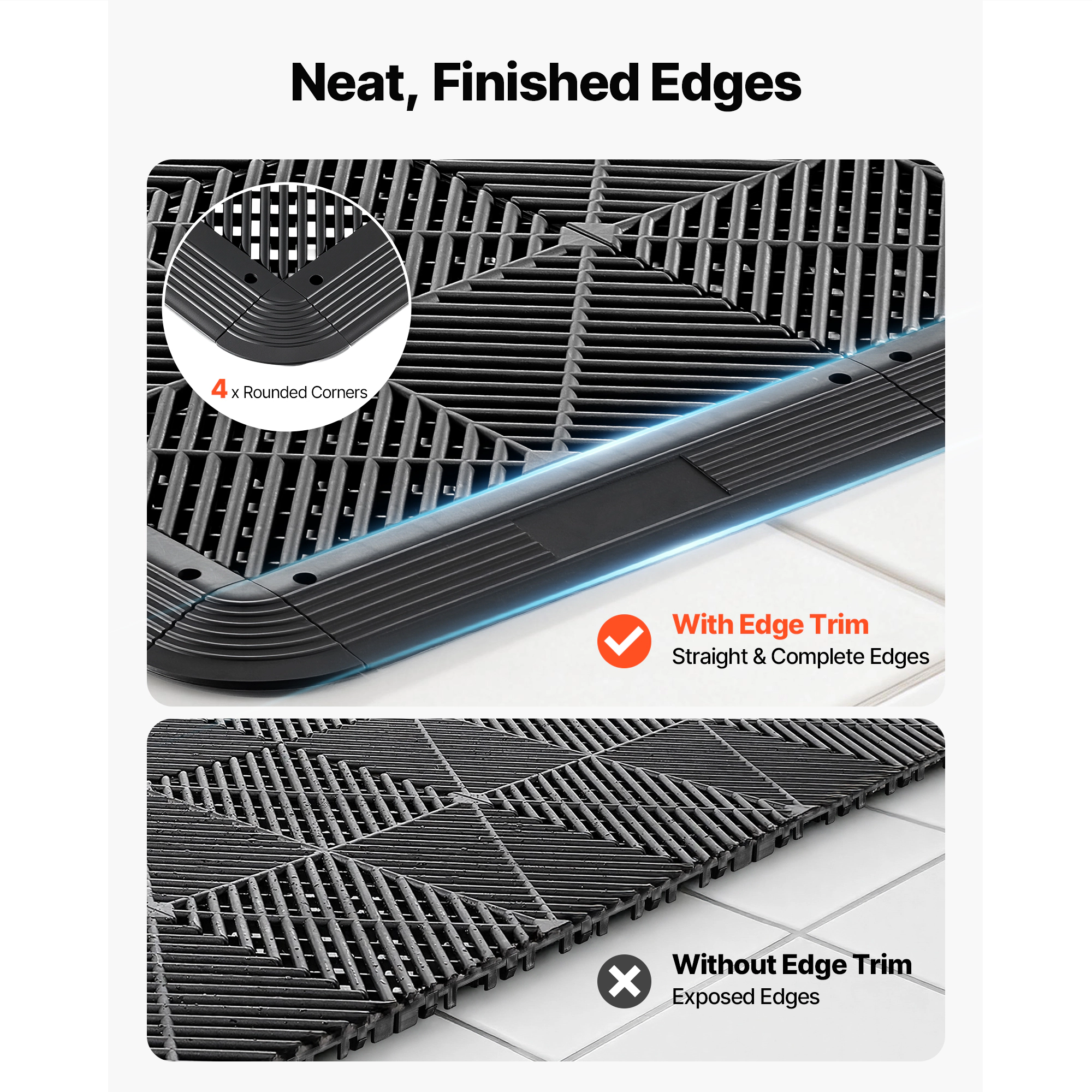 HONGGE Transition Edge Kit 11-Piece Durable Garage Floor Edging PP Easy Installation Edge Protection for Wet Area