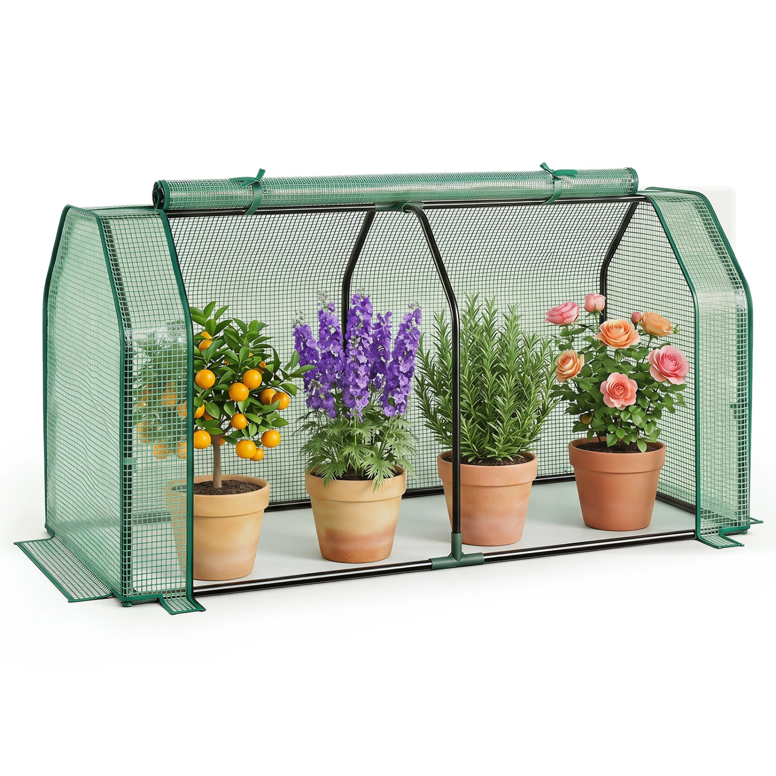 SUGIFT Outdoor Portable Mini Greenhouse with PE Cover and Zippered Door 47-in Wide Frame White/Green