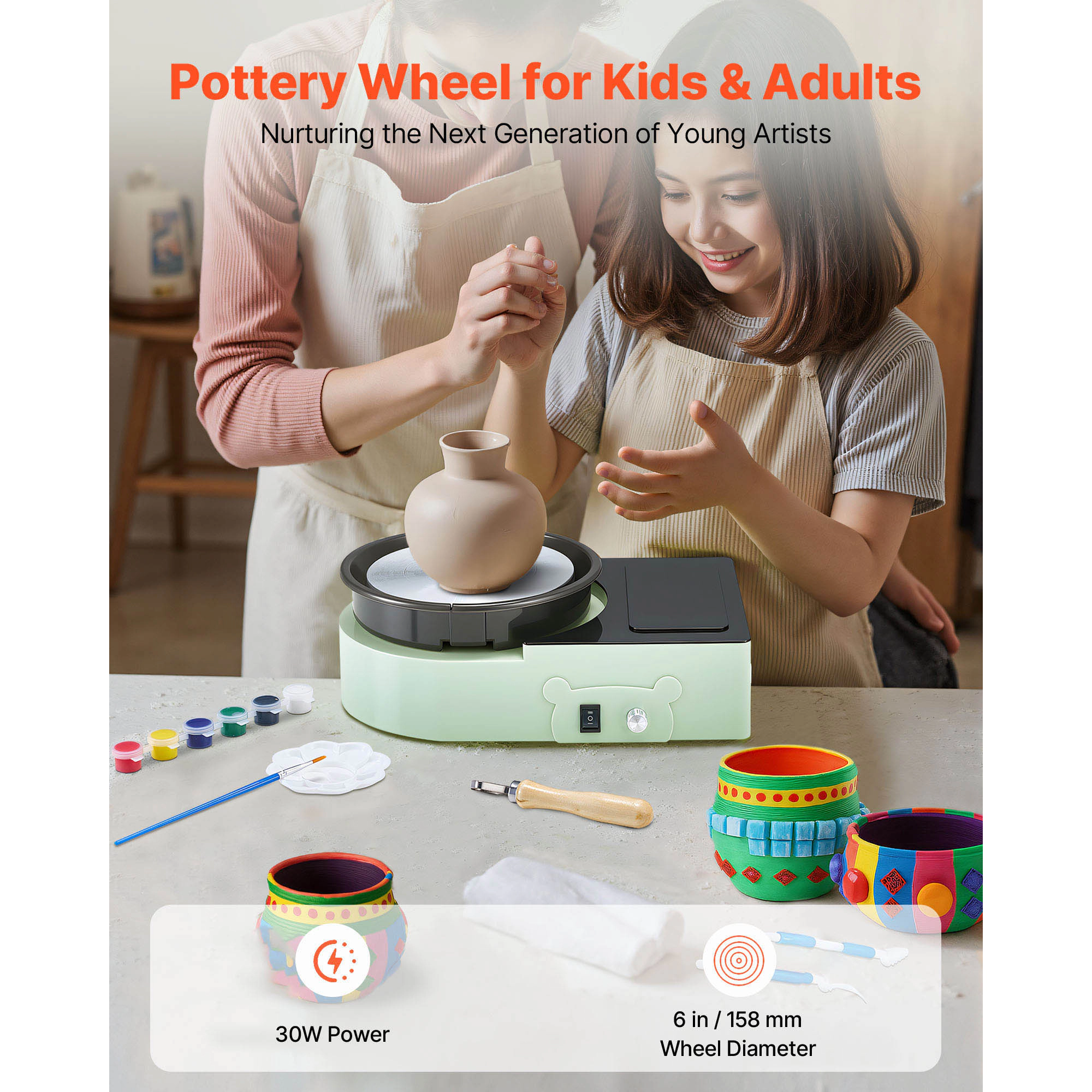 HONGGE Mini Pottery Wheel 6 inch Turntable Forward and Reverse Rotation Adjustable Speed Electric Clay for Kids