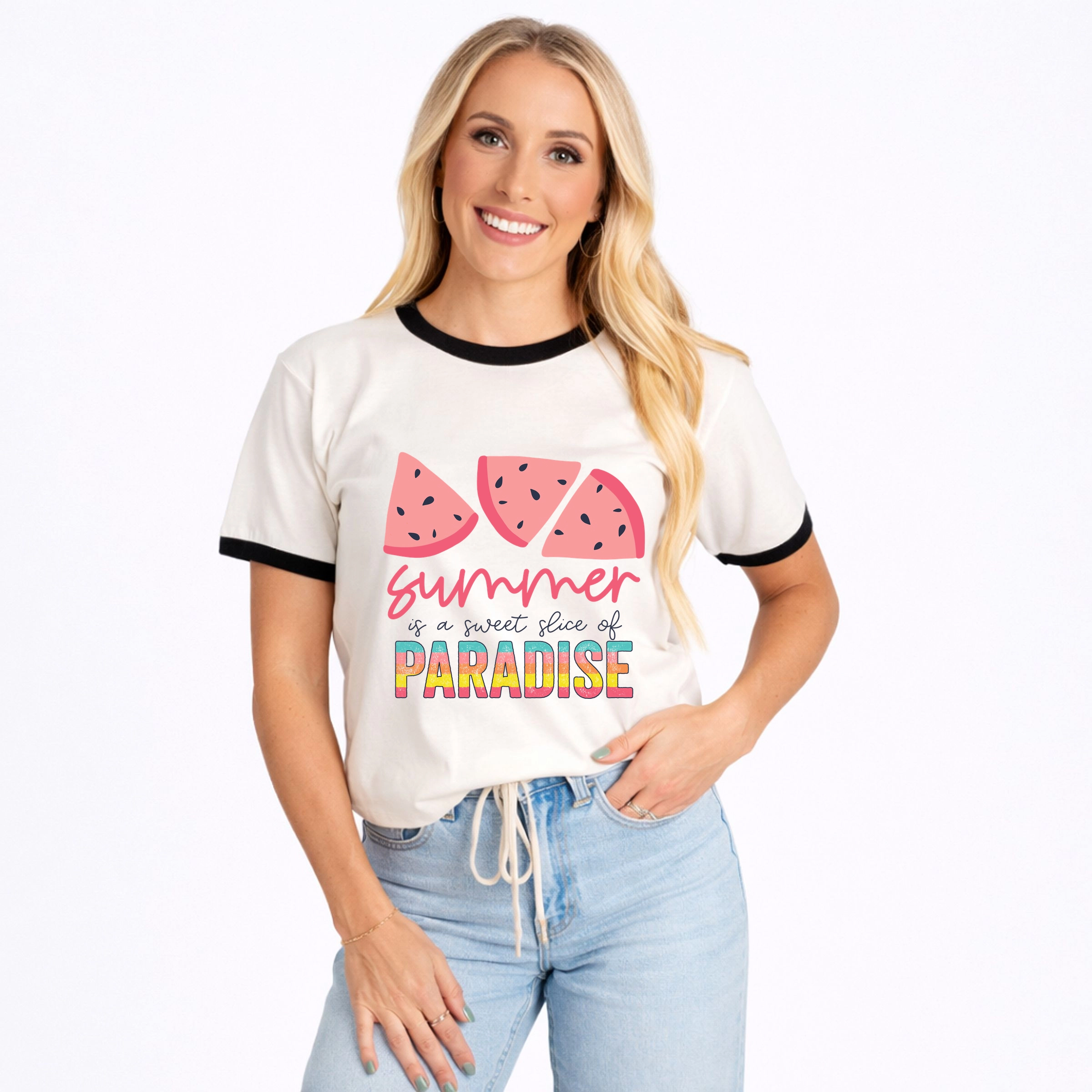 Simply Sage Market - Summer Is A Sweet Slice Of Paradise Women's Ringer Graphic T-Shirt