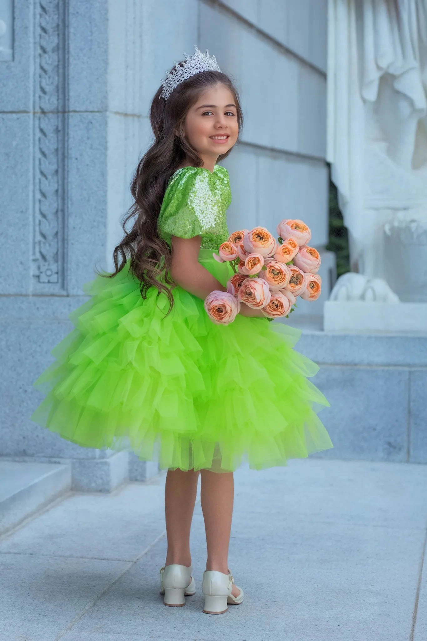 Faeella Girls Enchanted Lime Sequin Tulle Birthday Dress