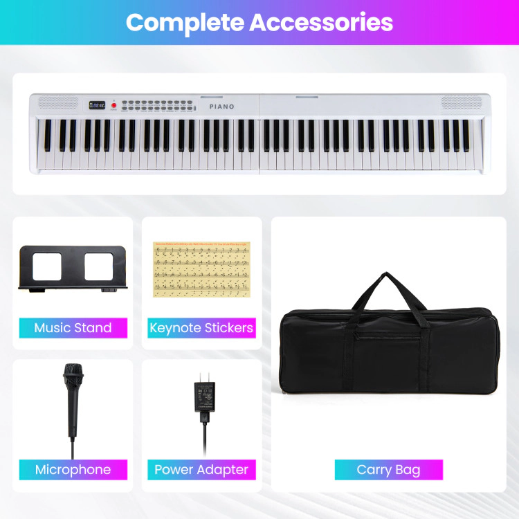 SUGIFT Foldable 88-Key Electric Keyboard Piano with Semi-Weighted Keys Wireless MIDI Dual Speakers White