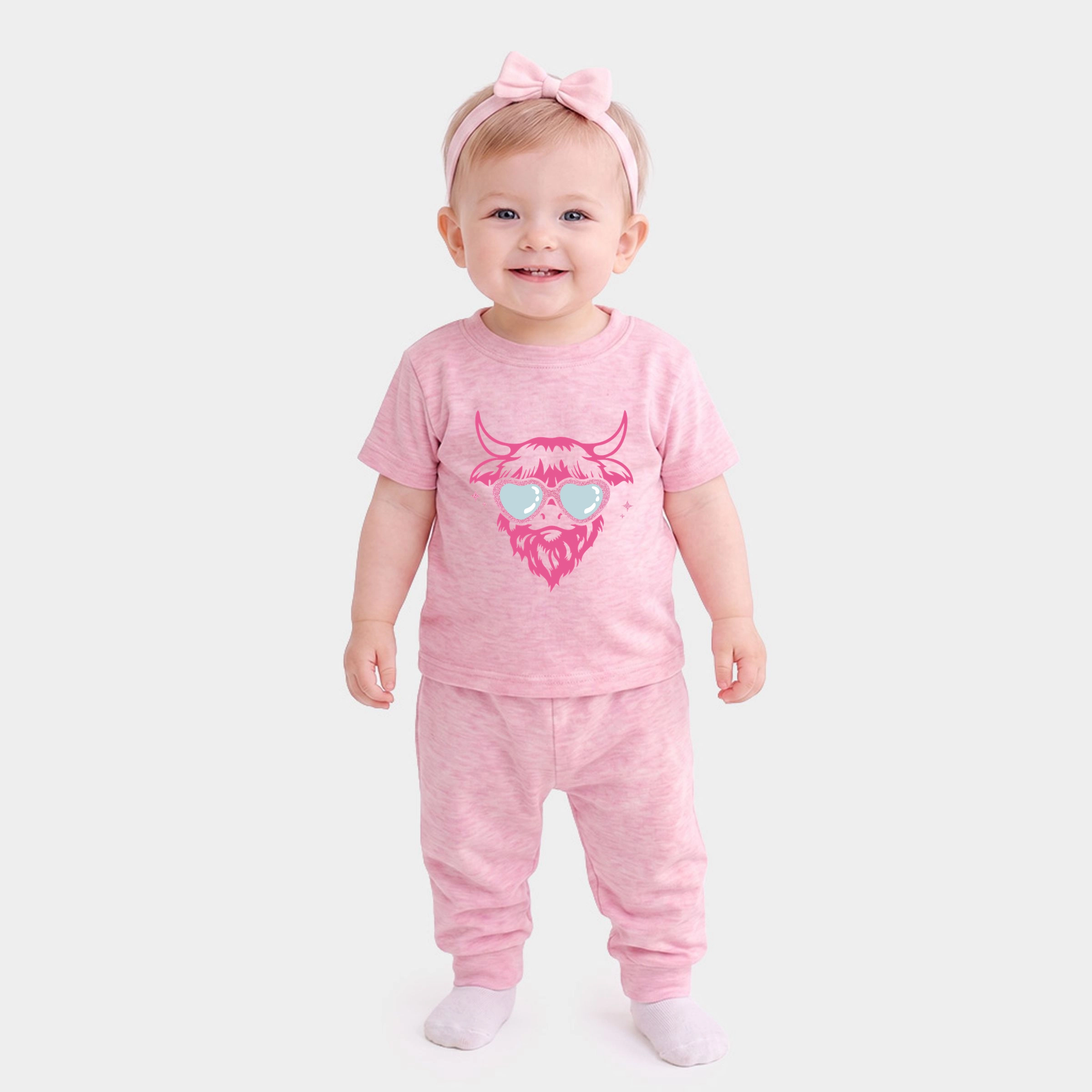 The Juniper Shop - Infant Jogger Pant Crew Set Cow Heart Glasses Glitter