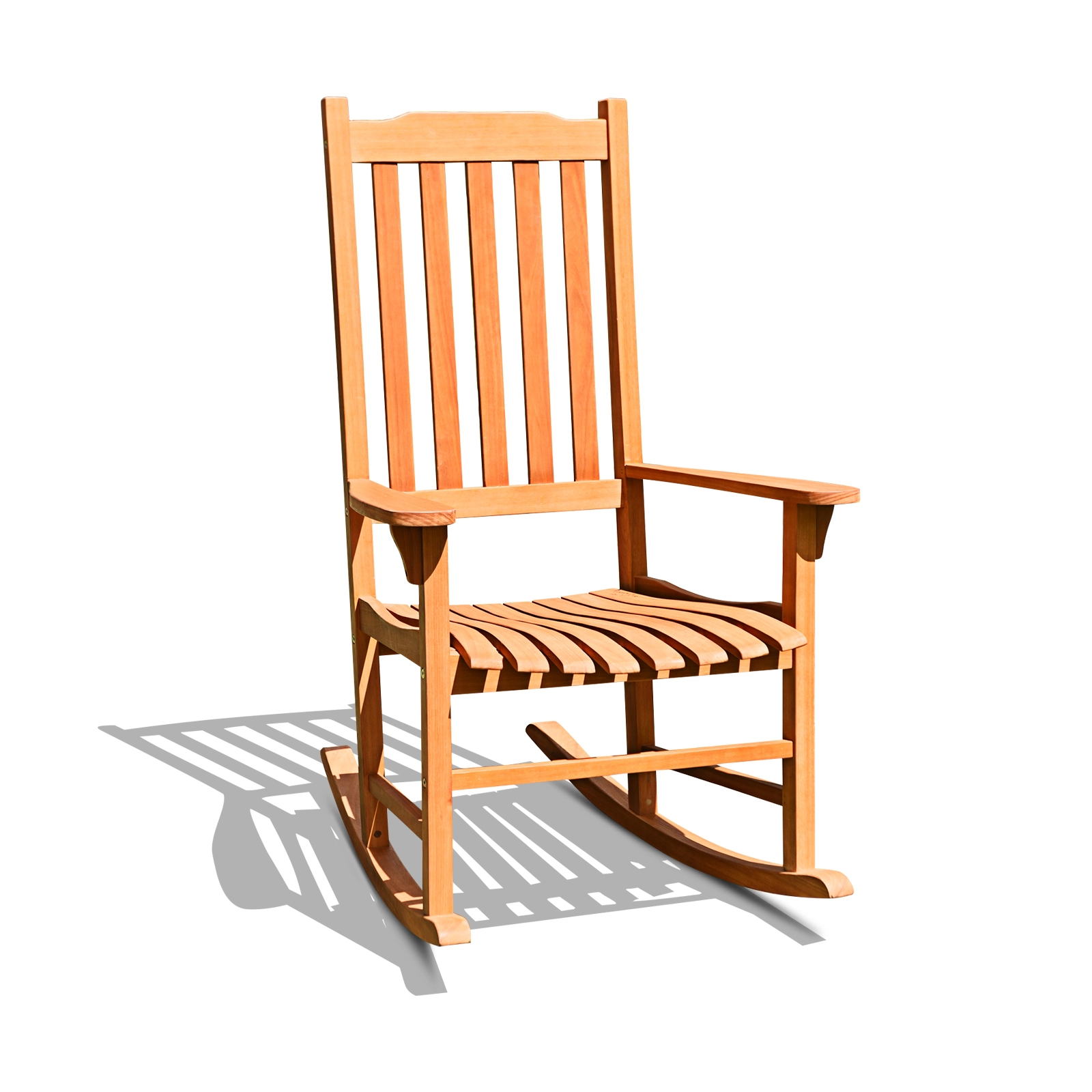 SUGIFT Eucalyptus Wood Slatted High Back Outdoor Patio Rocking Chair 33-in x 28.5-in x 45-in 350-lb Capacity Natural