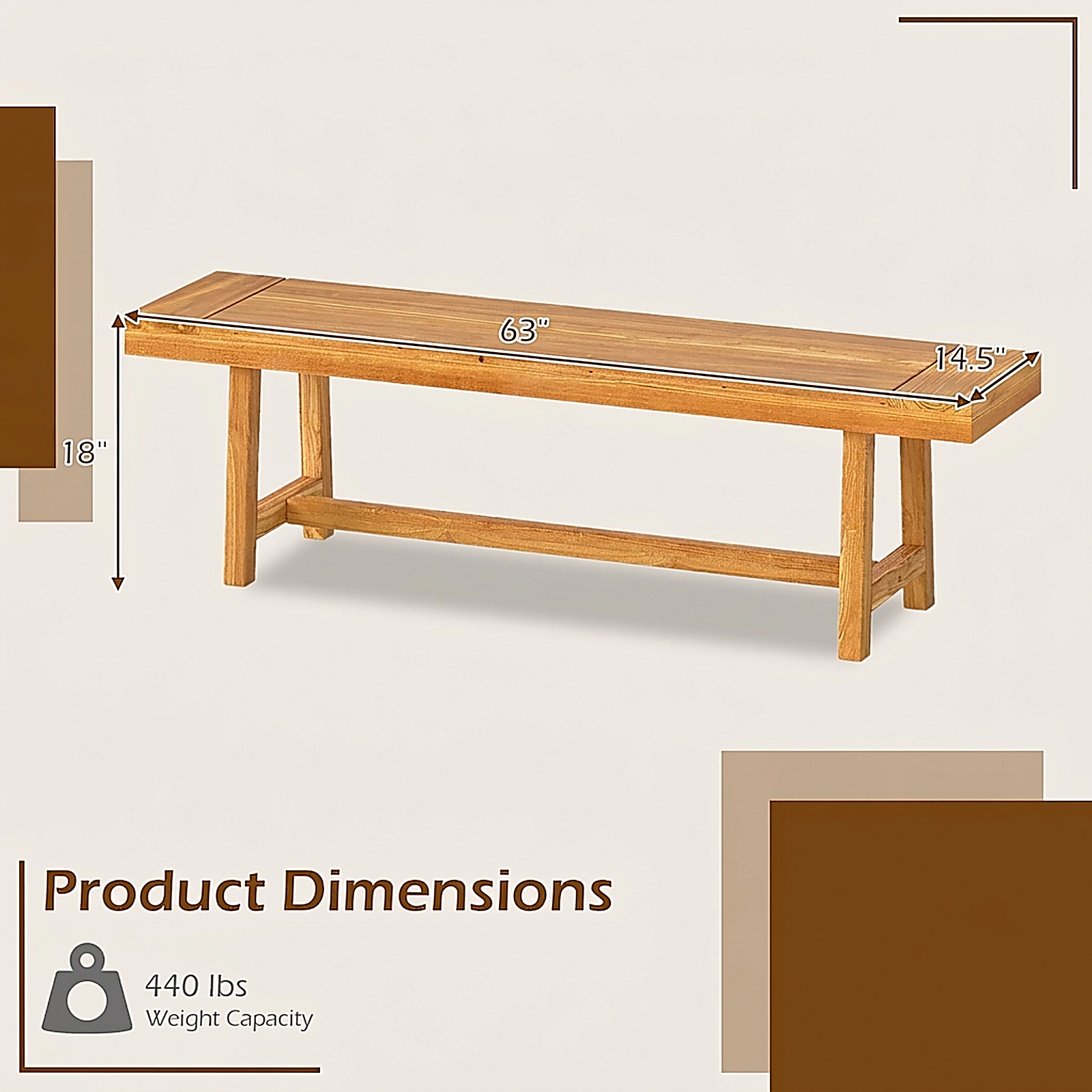 SUGIFT 63-in Solid Teak Wood Bench 330-lb Capacity Natural