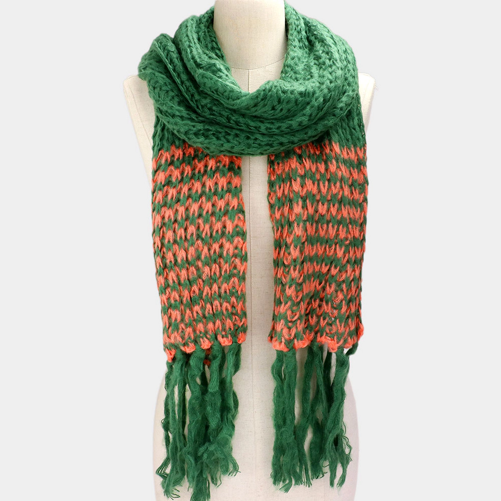 TRUEDAMES Two Tone Knit Striped Fringe Oblong Scarf