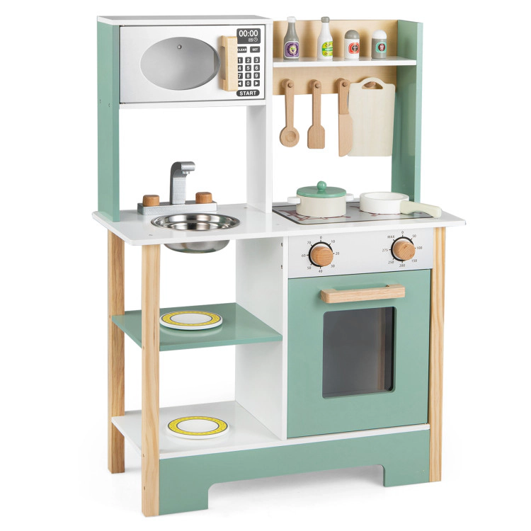 Hivvago Play Kitchen Wooden Toy Playset with Chalkboard Birthday Gift for Kids Aged 3 +