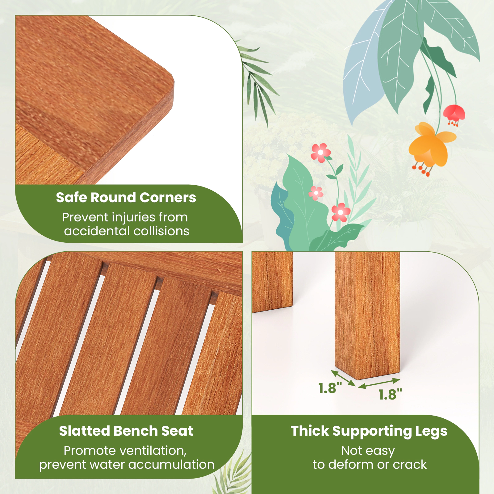 SUGIFT Brown 34-in Solid Shorea Hardwood Plant Stand Flower Pot Holder and Display Shelf for Indoor