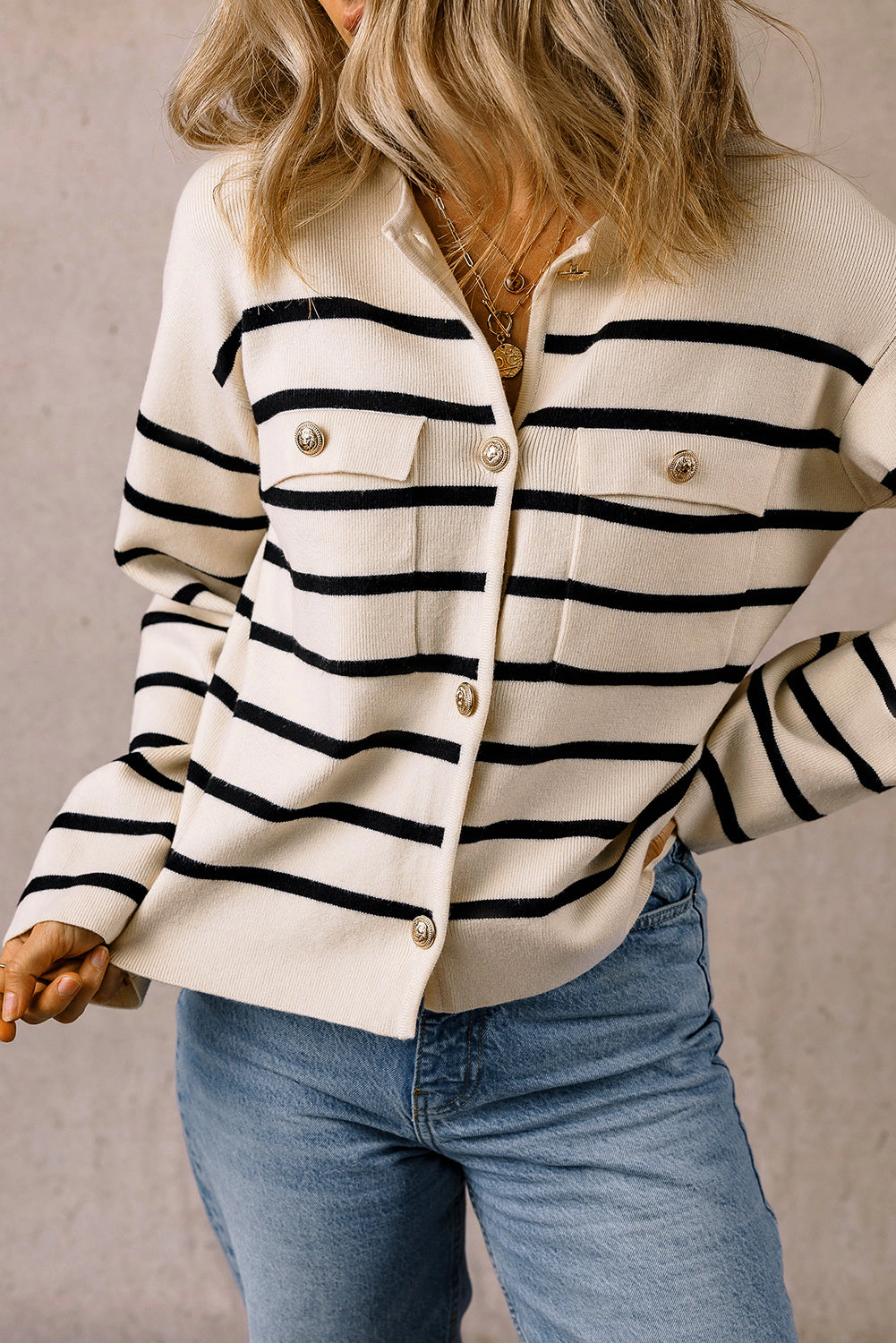 Threaded Pear Women's Genesis Pocket Buttoned Cardigan Sweater