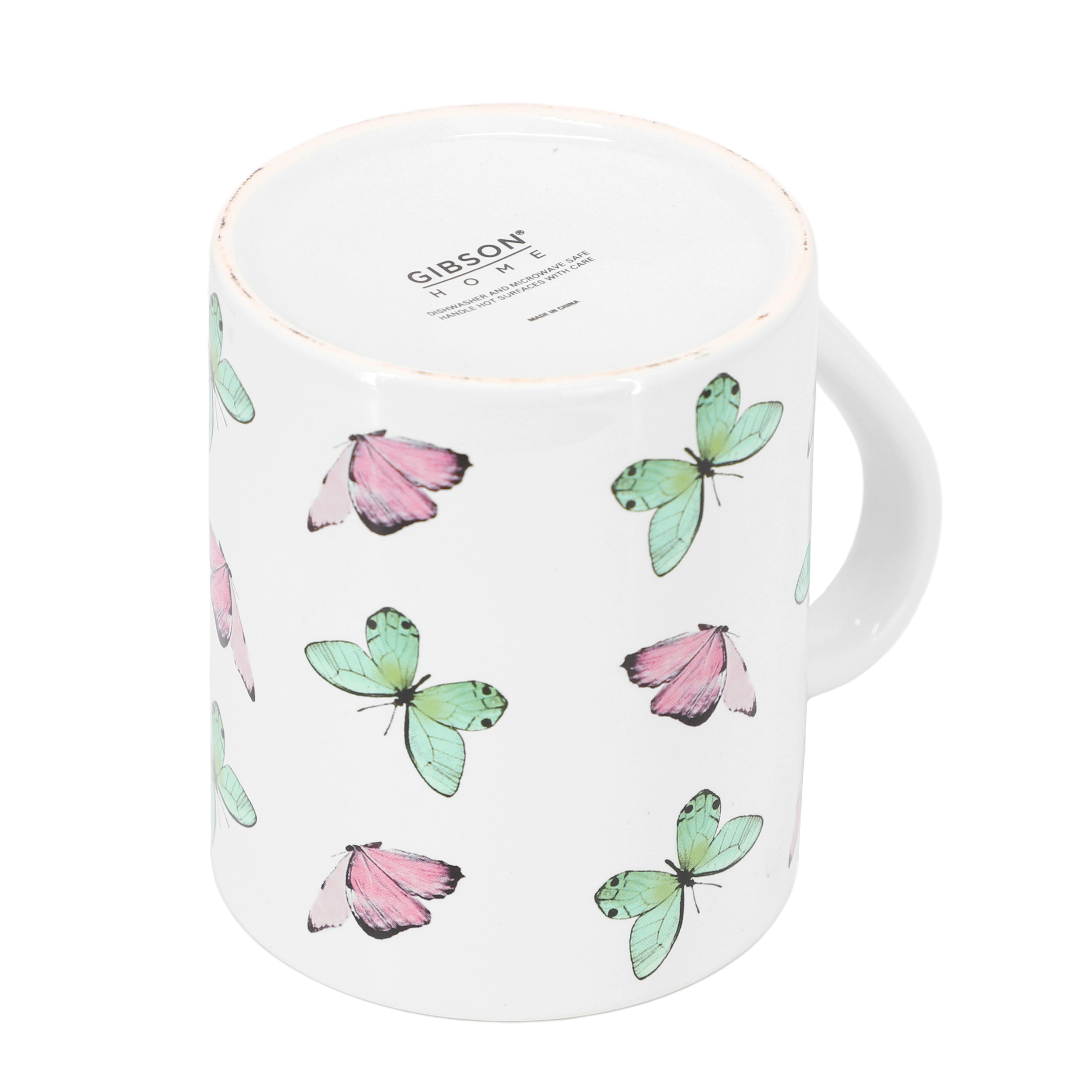 Gibson Home Butterfly Wings 4 Piece 18 Ounce Stoneware Mug Set in White