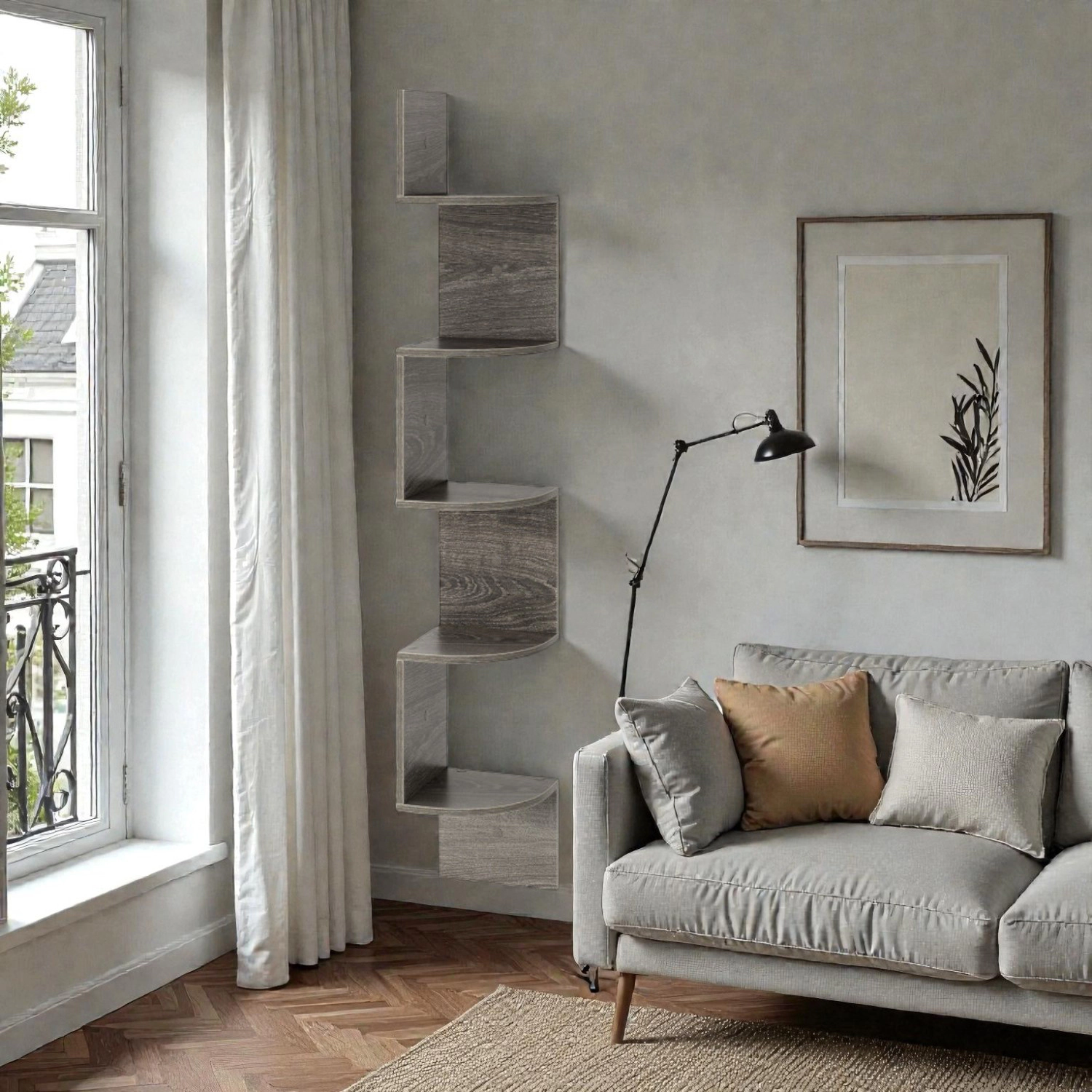 Hivvago Floating Corner Shelf with 5 Open Tiers and Wall-Mounted Design