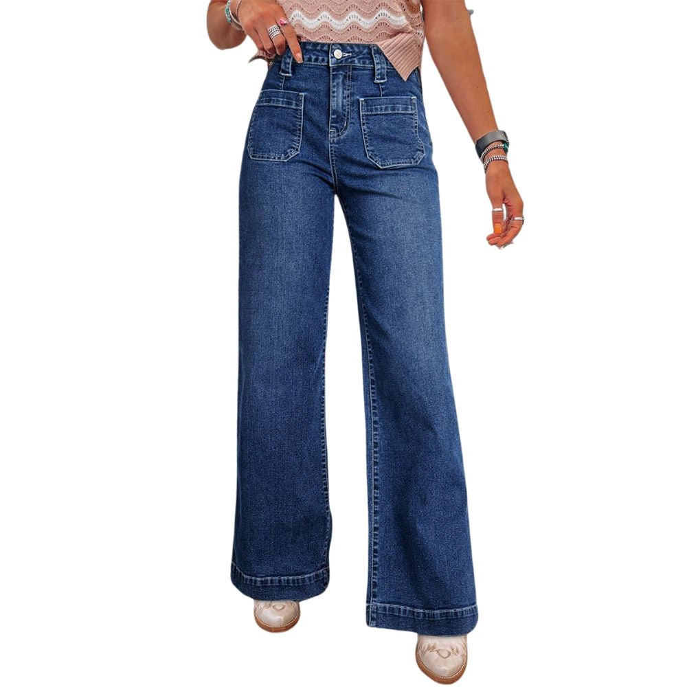 Sol Living Sail Blue Wide Leg Pocketed High Waist Jeans
