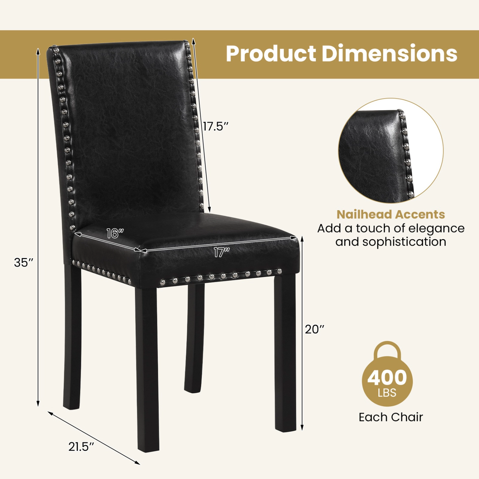 SUGIFT Set of 4 Dining Chairs with Solid Rubber and Bent Wood Legs 400-Lb Capacity Black Faux Leather