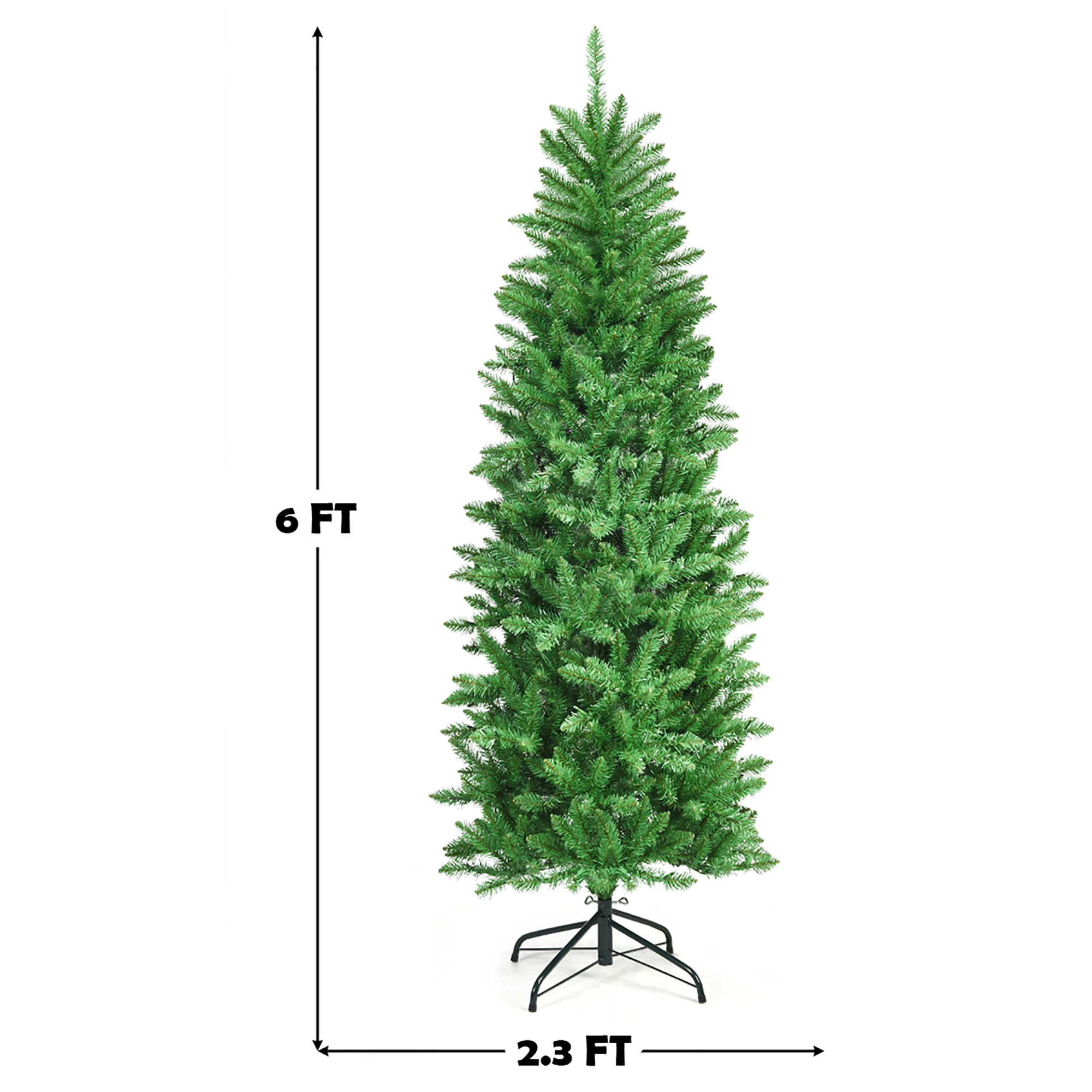Costway 5/6/7Ft Pre-lit Artificial Pencil Christmas Tree Hinged Fir PVC Tree with 150/250/350 LED Lights