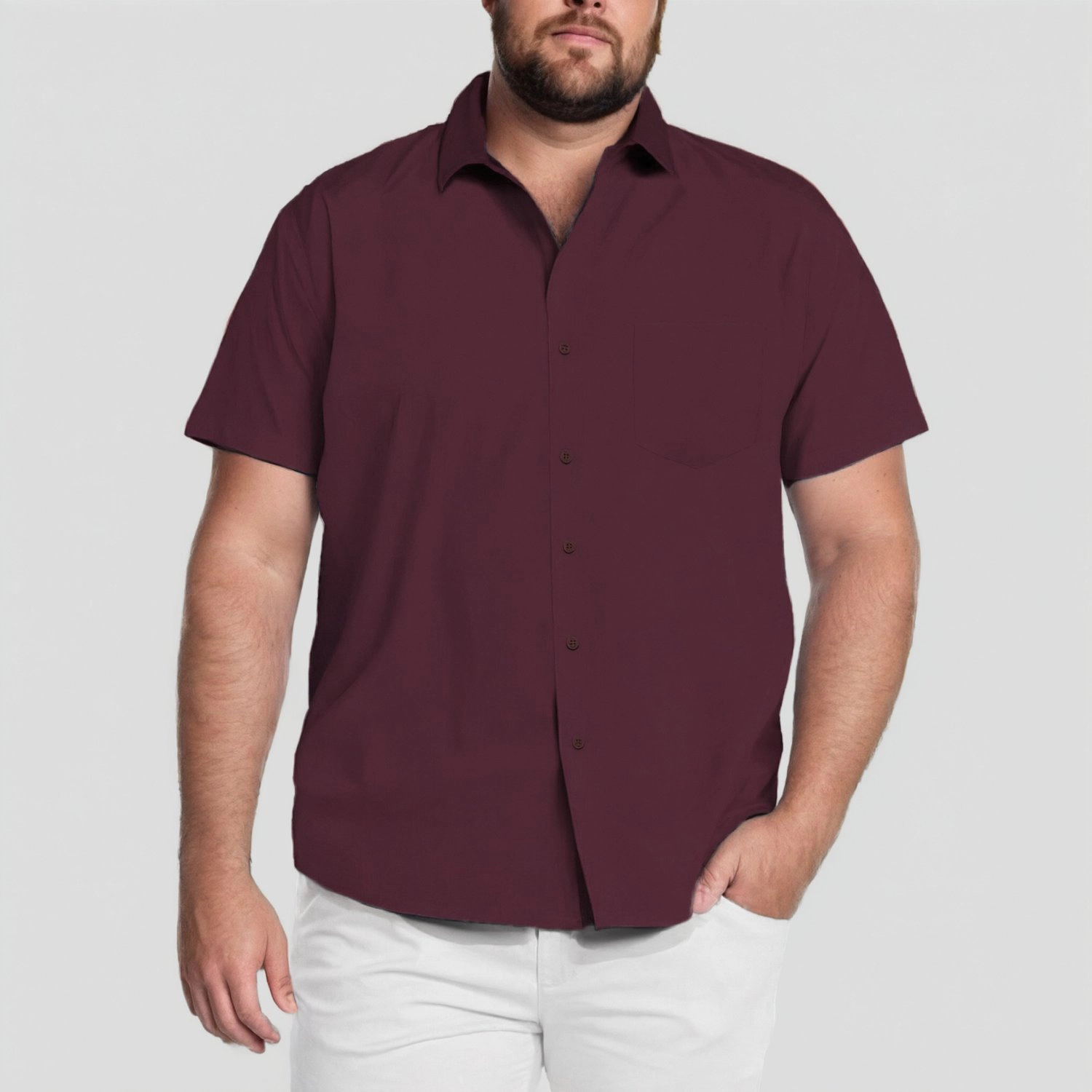 COOFANDY Mens Solid Short Sleeve Button Down Shirts Lapel Collar Pocket Casual Tops