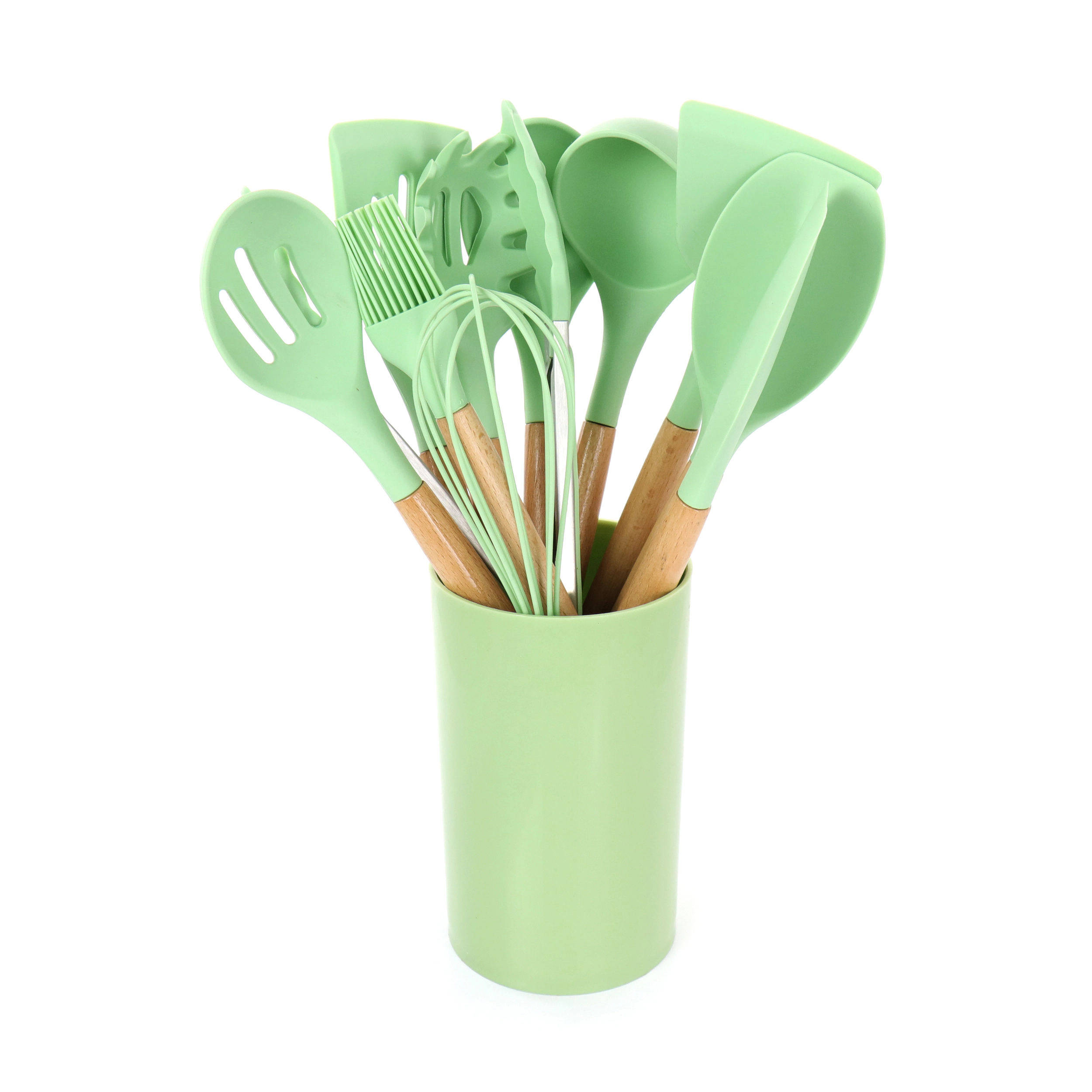MegaChef Mint Green Silicone and Wood Cooking Utensils, Set of 12