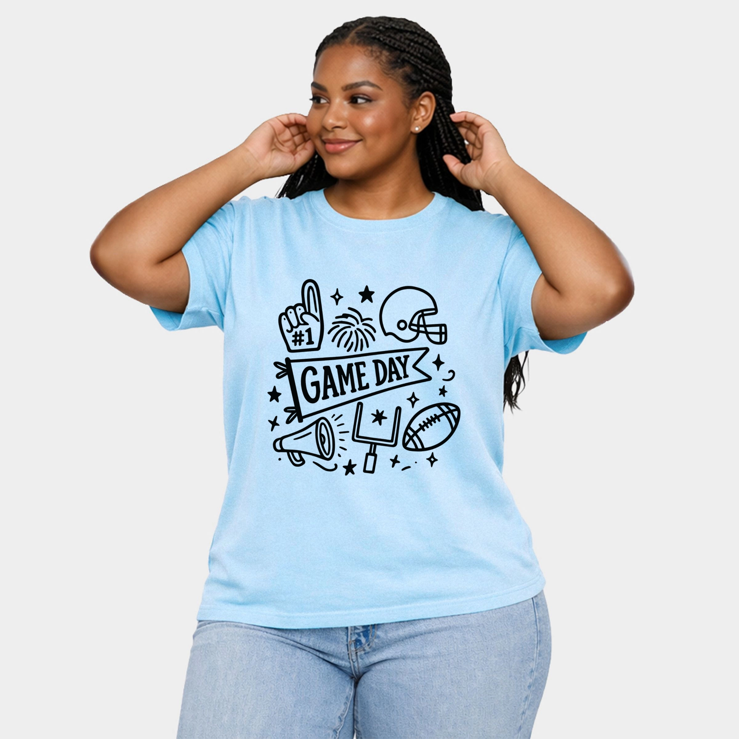 Simply Sage Market - Women's Plus Garment Dyed Tee Football Game Day Doodles