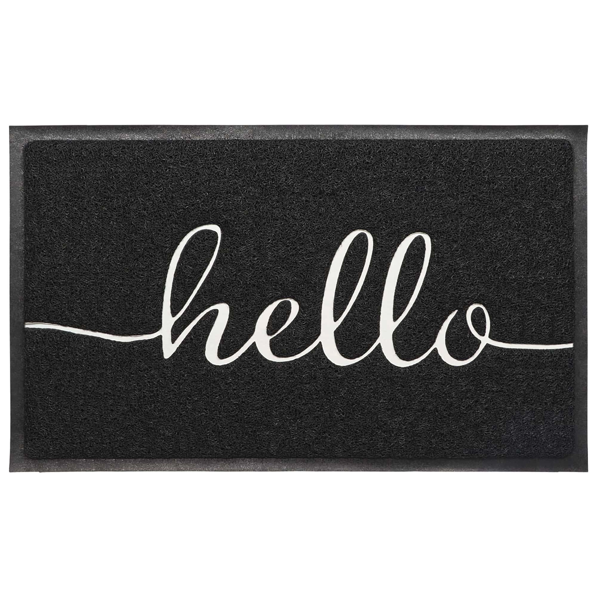 Evideco French Home Goods Black Hello PVC Doormat 30 x 18 Inches