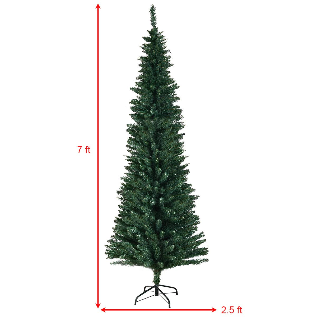 Glintex 7-Ft Slim Pencil Christmas Tree with 700 Tips and Sturdy Iron Base, Green