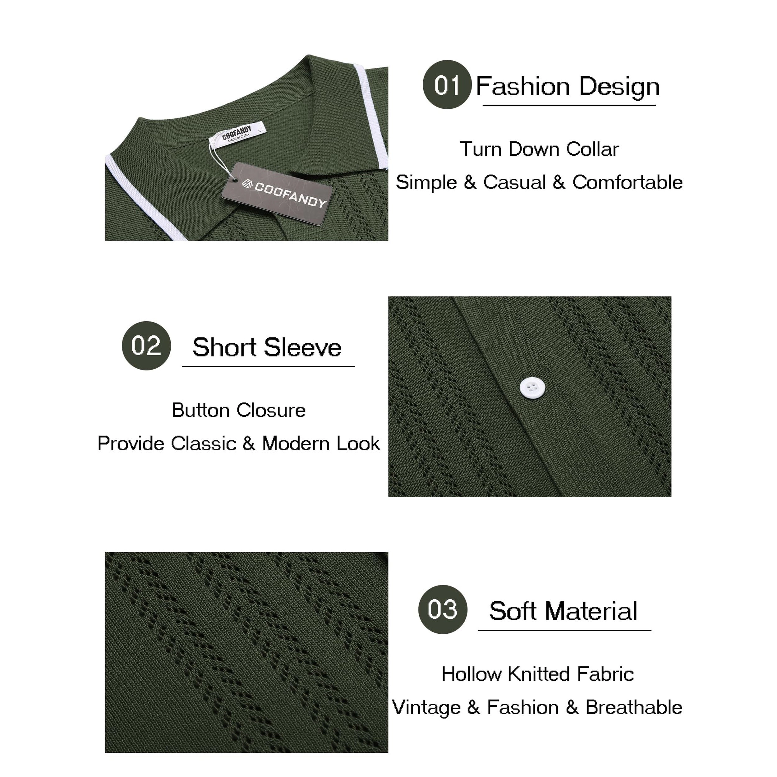 COOFANDY Men's Regular Fit Textured Knit Short Sleeve Camp Shirt