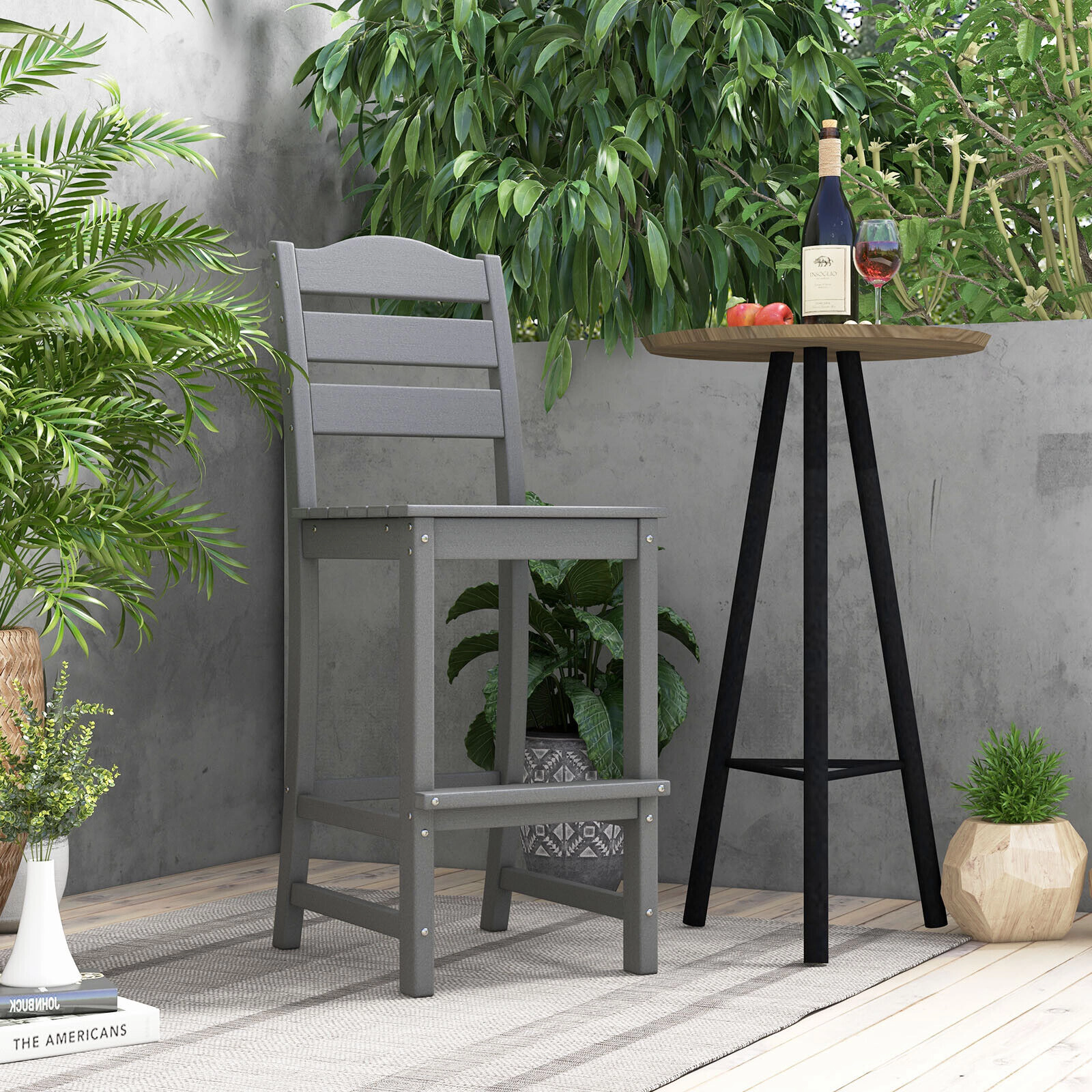 SUGIFT Gray 30-Inch Counter-Height Outdoor Bar Stool, 360-Lb Capacity