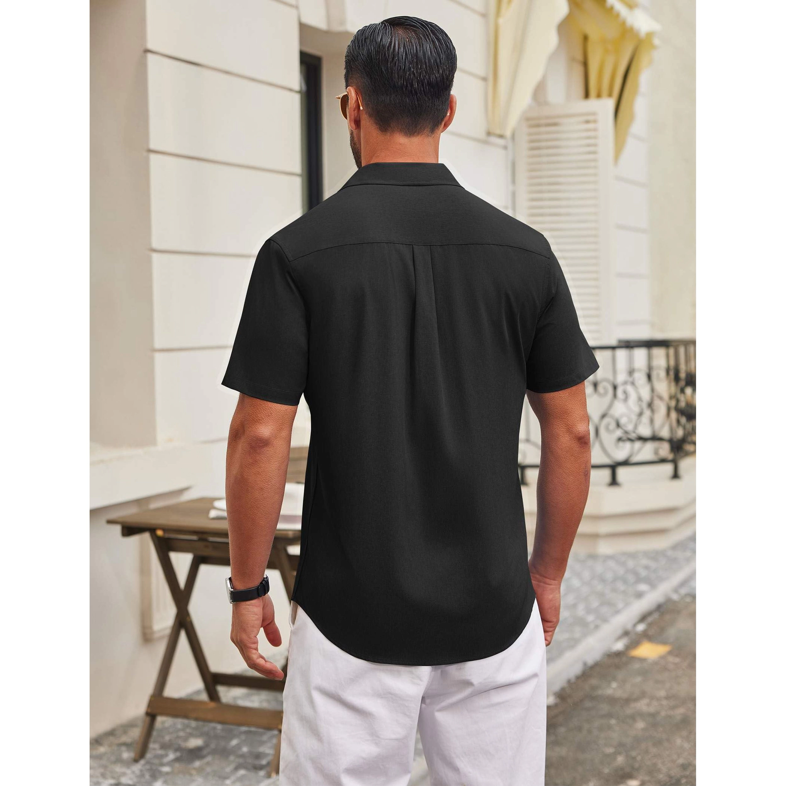COOFANDY Mens Short Sleeve Button Down Shirt Classic Collar Chest Pocket Casual Top