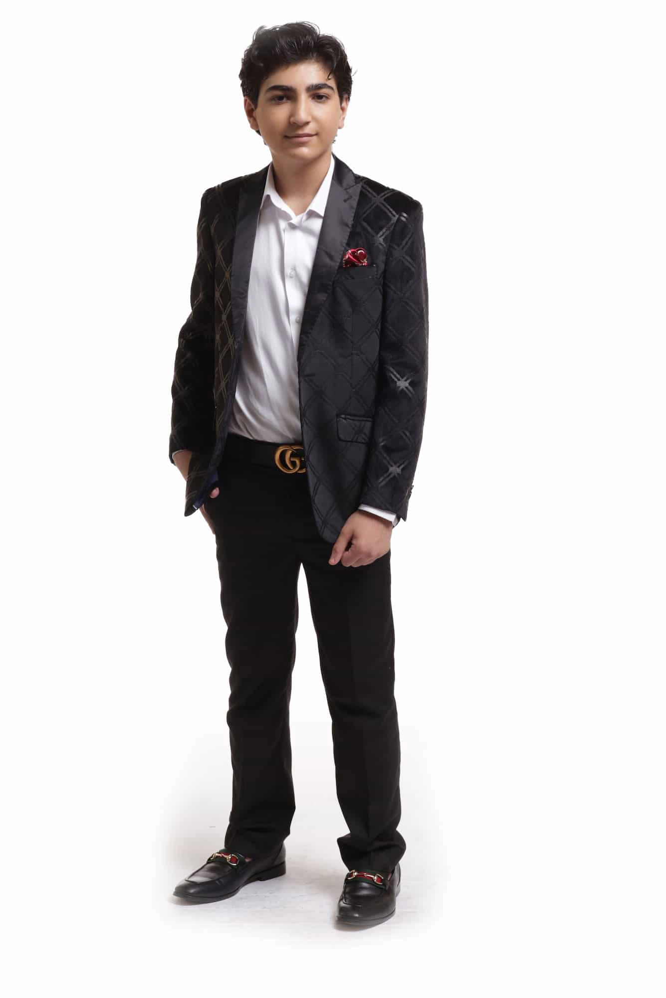 Elie Balleh Boys Slim Fit Plaid Jacket