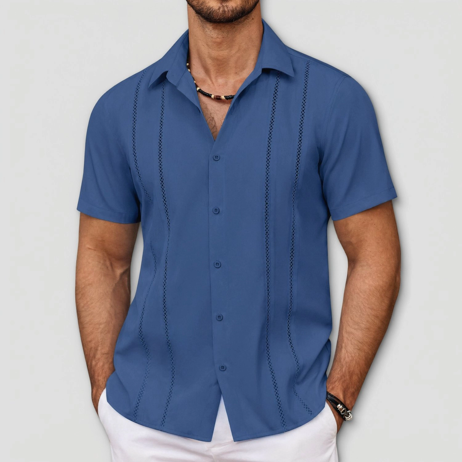 COOFANDY Mens Short Sleeve Button Down Shirts  Camp Collar Pleated Casual Tops