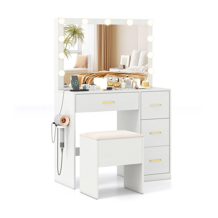 Hivvago Vanity Desk With Mirror And Lights Makeup Dressing Table With Power Outlets