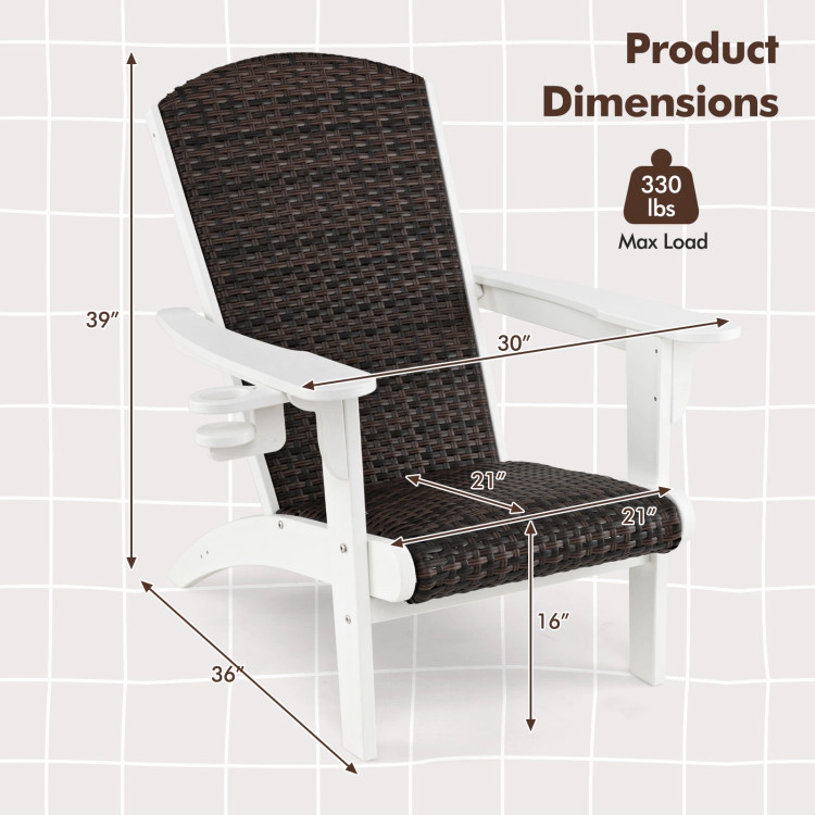 Hivvago Outdoor Adirondack Chair with Cushioned Rattan Seat and Concealed Cup Holder
