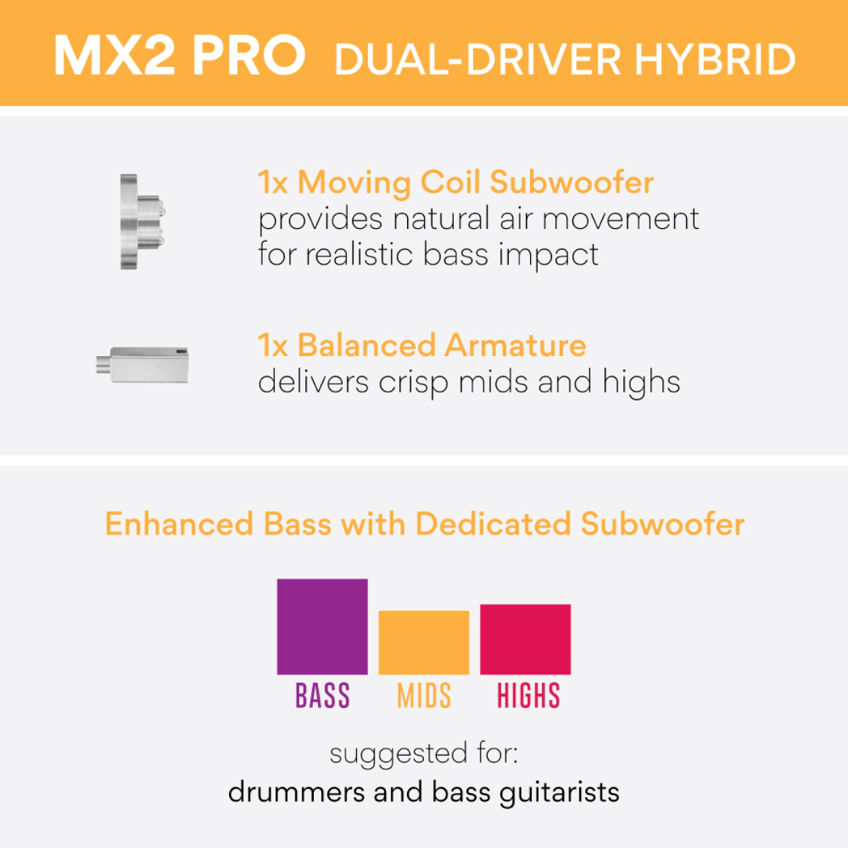 MEE audio MX2 PRO Dual Driver Musician's In-Ear Monitors