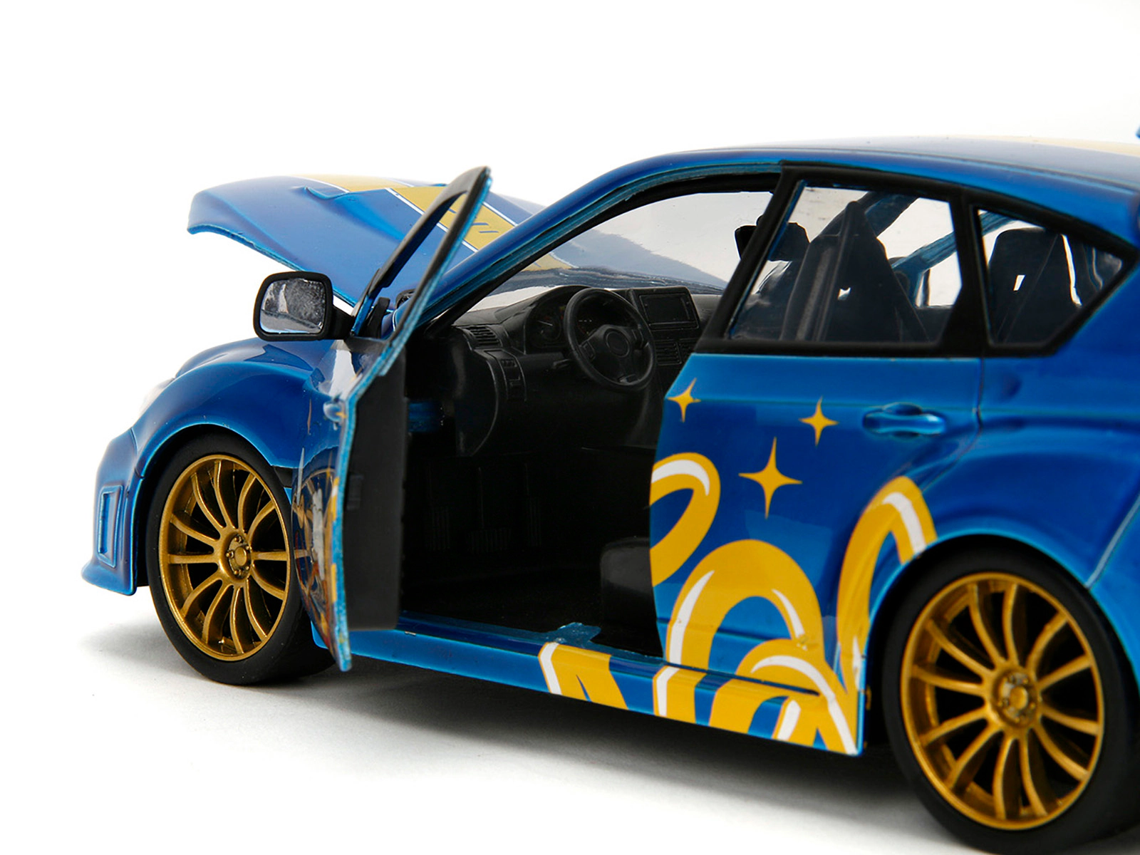 Jada 2012 Subaru Impreza WRX STI Blue Metallic with Graphics and Sonic The Hedgehog Diecast Figure "Sonic The