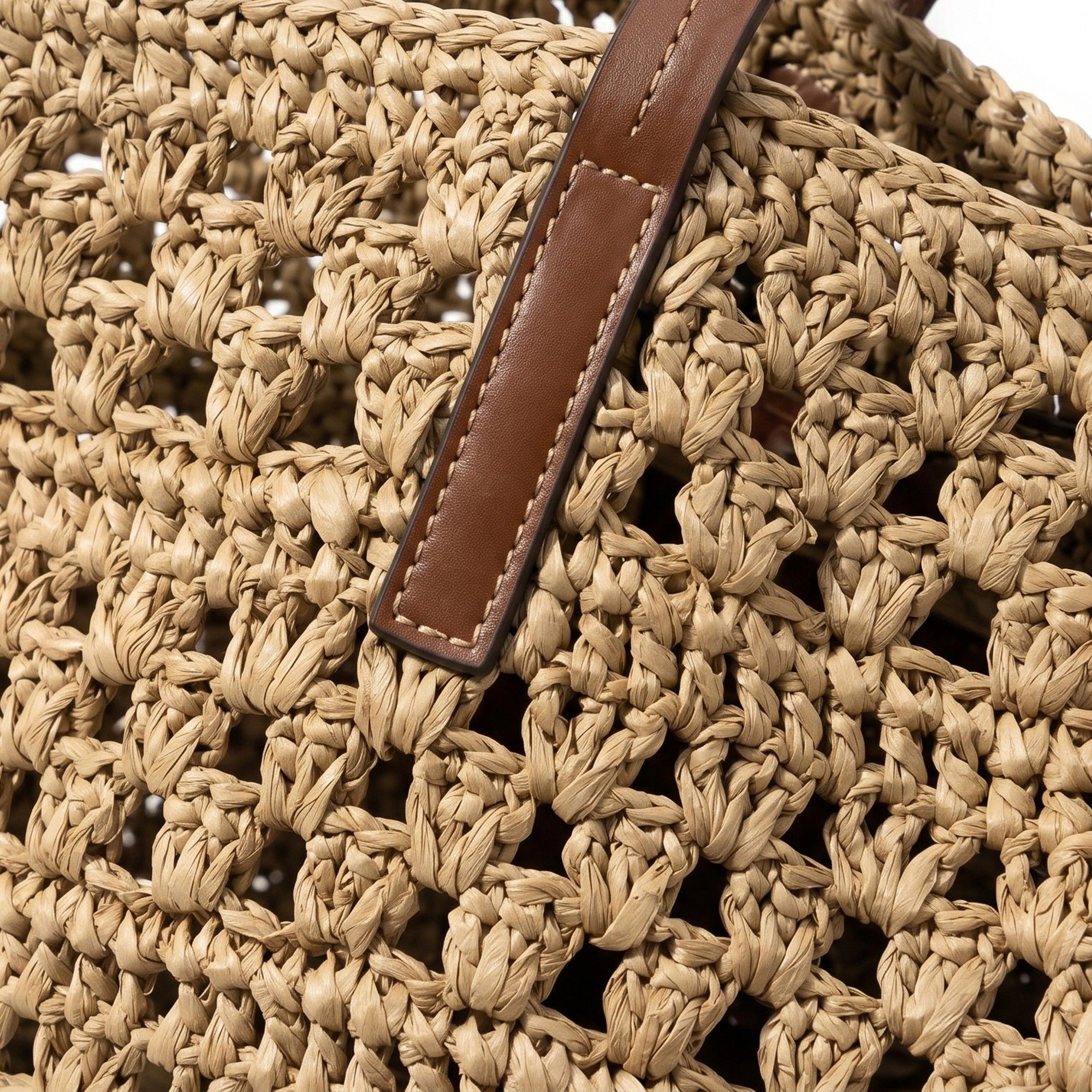Alilang Women's Woven Crochet Tote Bag with Leather Shoulder Straps Large Capacity Knit Handbag Open Weave Tote