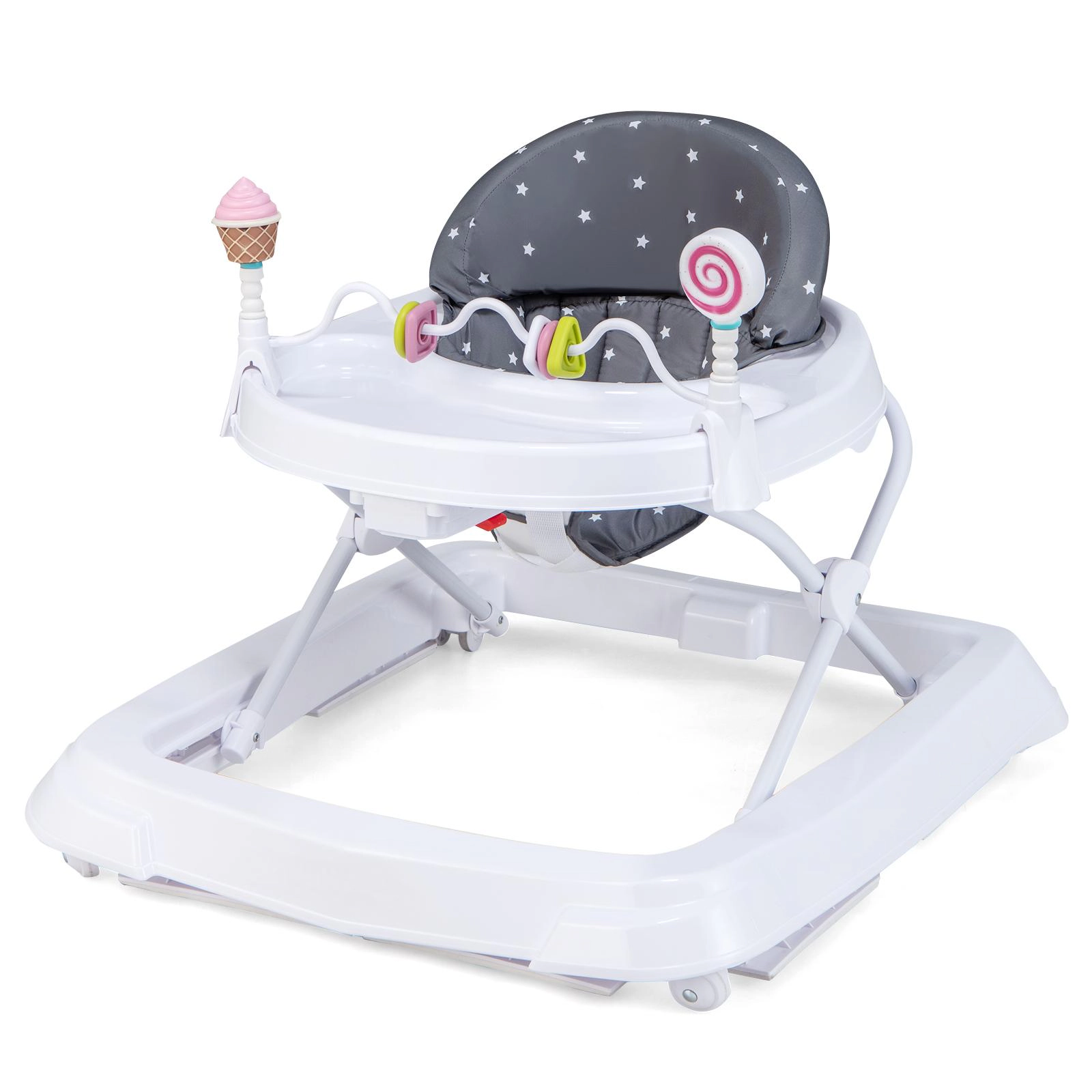 SUGIFT Foldable Baby Activity Walker with Adjustable 3-Level Height 30-lb Capacity Ages 6-36 Months Gray/Pink