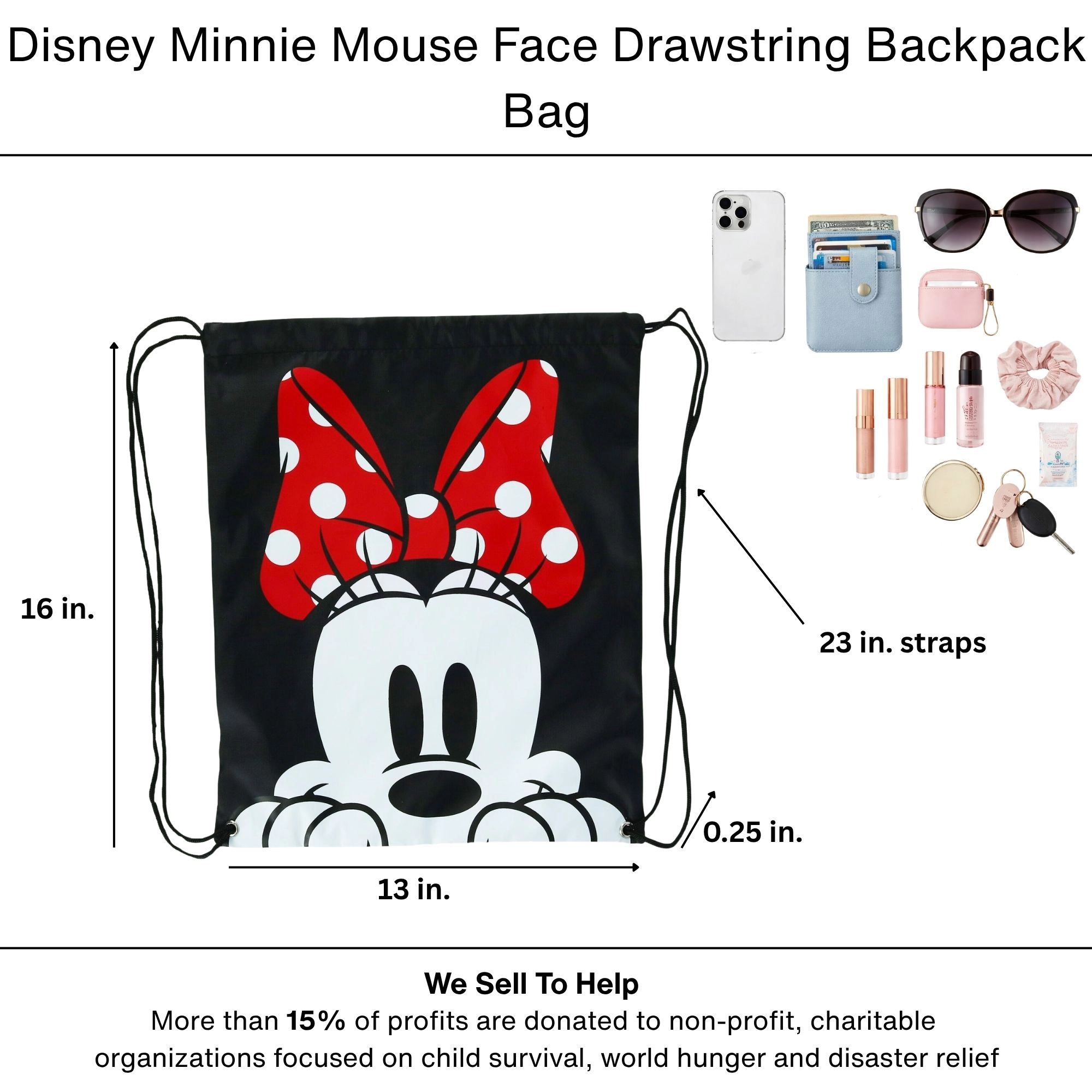 Disney Disney Minnie Mouse Face Drawstring Backpack Bag