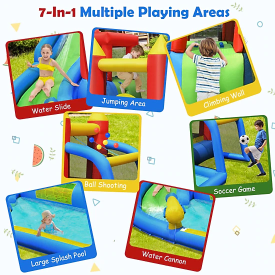 Hivvago Inflatable Bounce House Splash Pool With Water Climb Slide Blower Included
