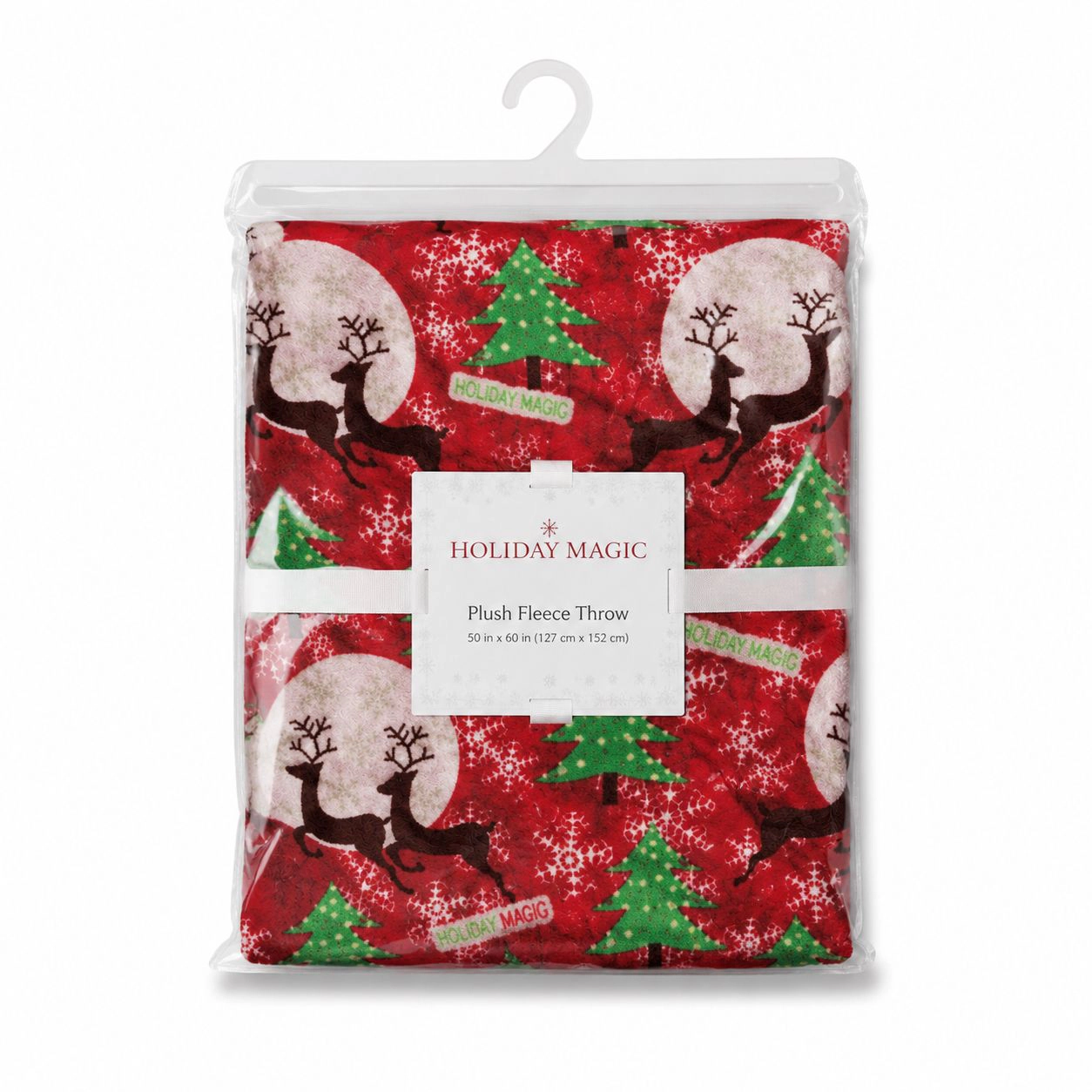 Kate Aurora Holiday Living Christmas Holiday Magical Reindeer Plush Accent Red Throw Blanket