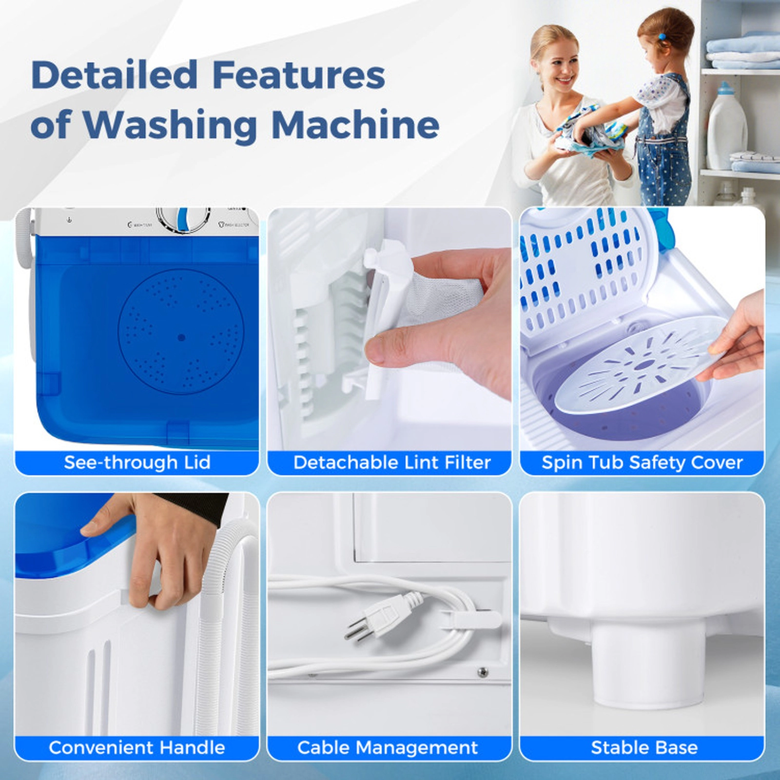 SUGIFT Blue Twin Tub Portable Washing Machine with 11-lb Washer and 6.6-lb Spinner 22.5-in W 14-in D 25.5-in H