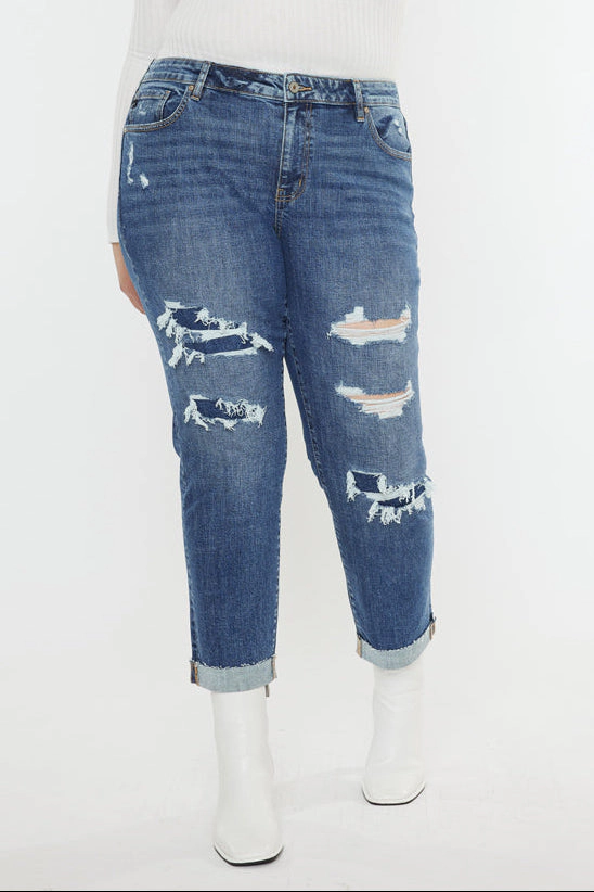 Kancan Women's Plus Mid Rise Slim Boyfriend Jeans Jayleen