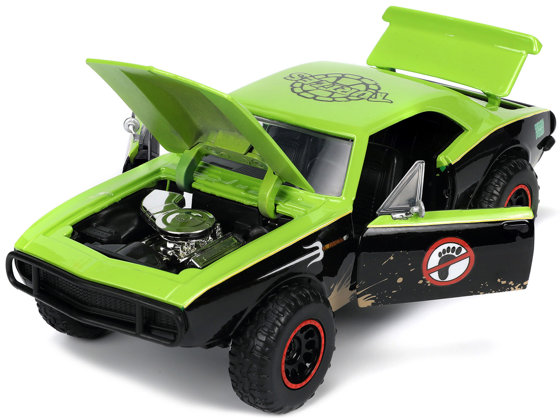 Jada 1967 Chevrolet Camaro Offroad Bright Green and Matt Black (Dirty Version) and Raphael Diecast Figure