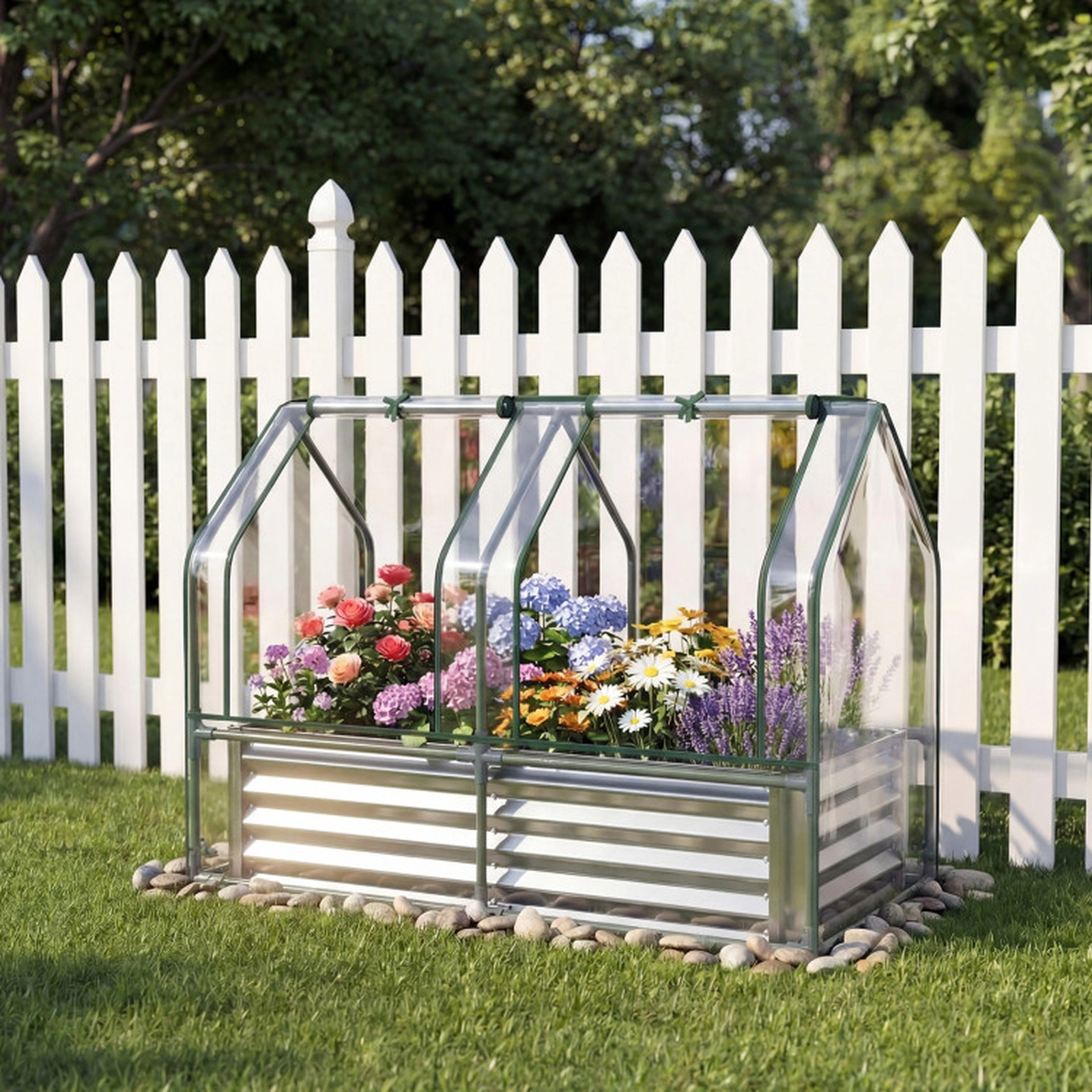 SUGIFT 4-ft x 2-ft 57-gal Compact Galvanized Raised Garden Bed with Tear-Resistant PVC Greenhouse Cover