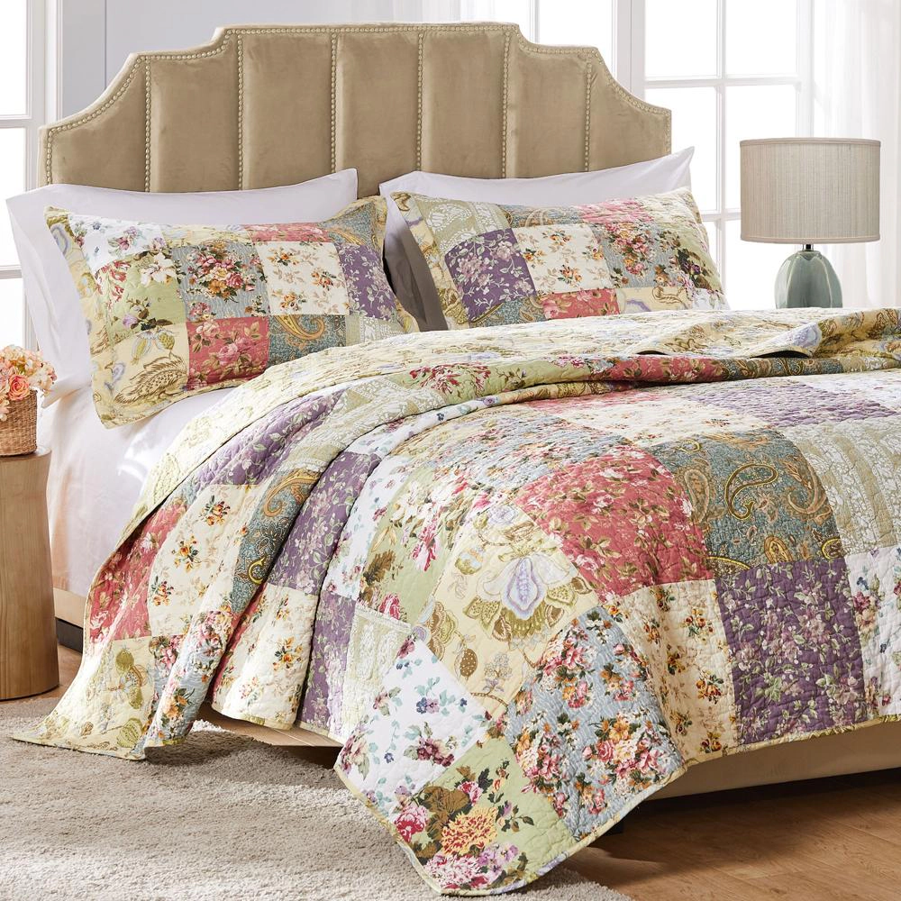 Greenland Home Fashion Blooming Prairie Quilt And Pillow Sham Set 3 Piece