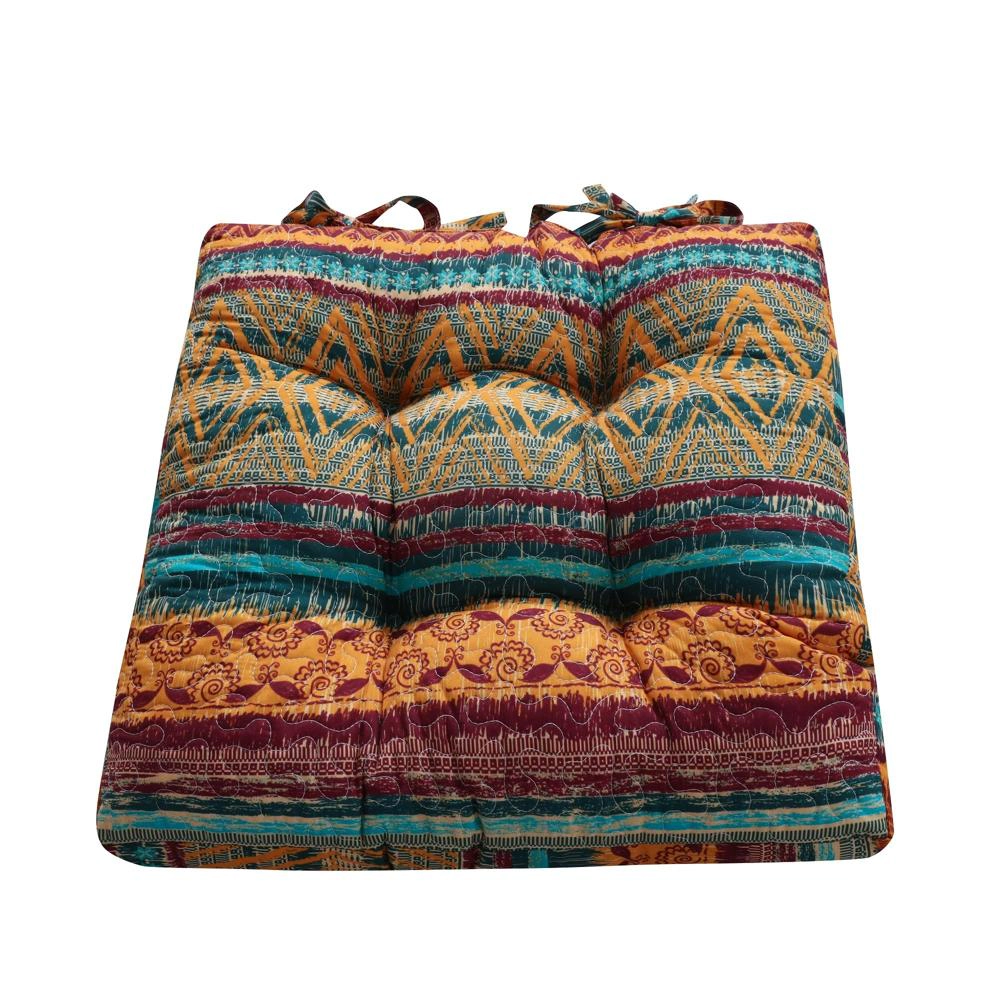 Greenland Home Fashion Southwest Cushion Full Length Ties Non Slip Support Comfort and Softness Chair Pad 18"x18" Sunset