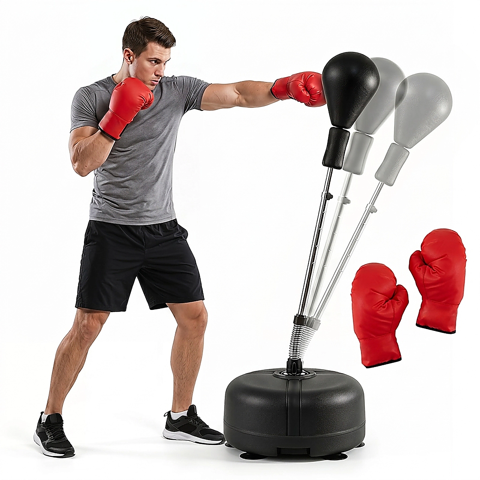 SUGIFT 54.5-in to 62-in Height Adjustable Free Standing Reflex Punching Bag with Gloves and Base