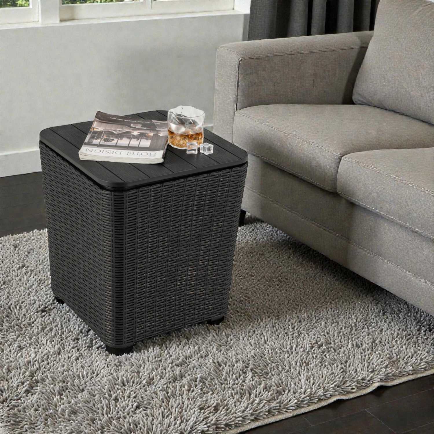 Hivvago Resin Wicker Patio Storage Table with Lift-Off Lid