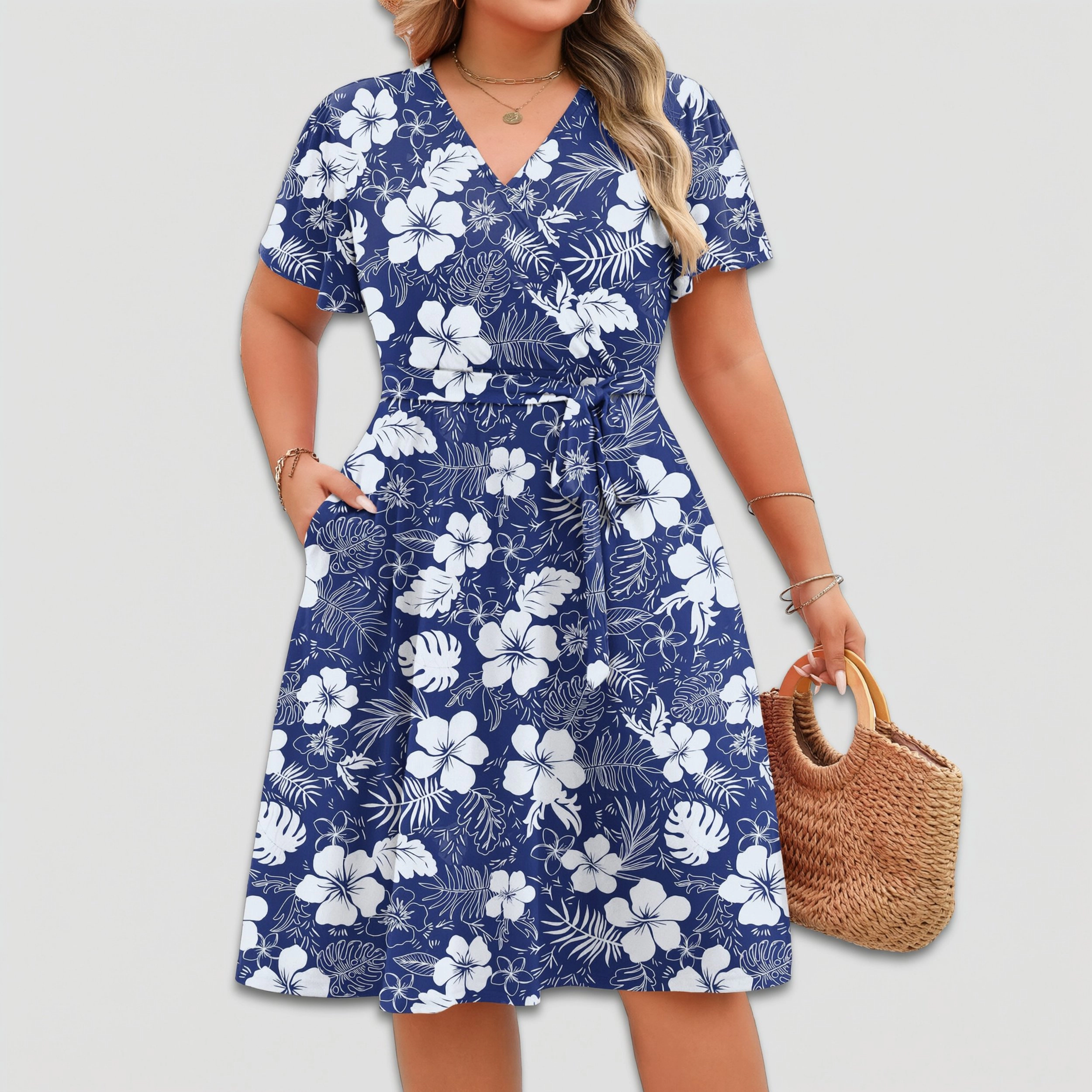 Zeagoo Women's V Neck Short Sleeve Wrap Dress