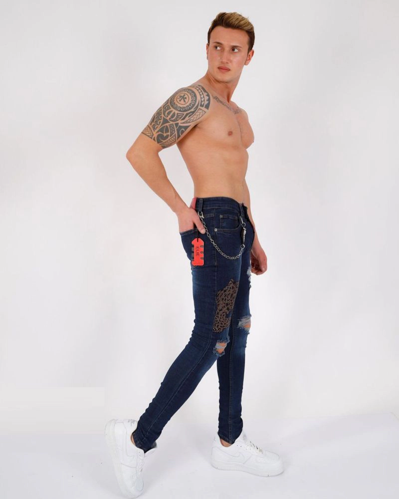 Elie Balleh Men's leopard patch skinny distressed jeans
